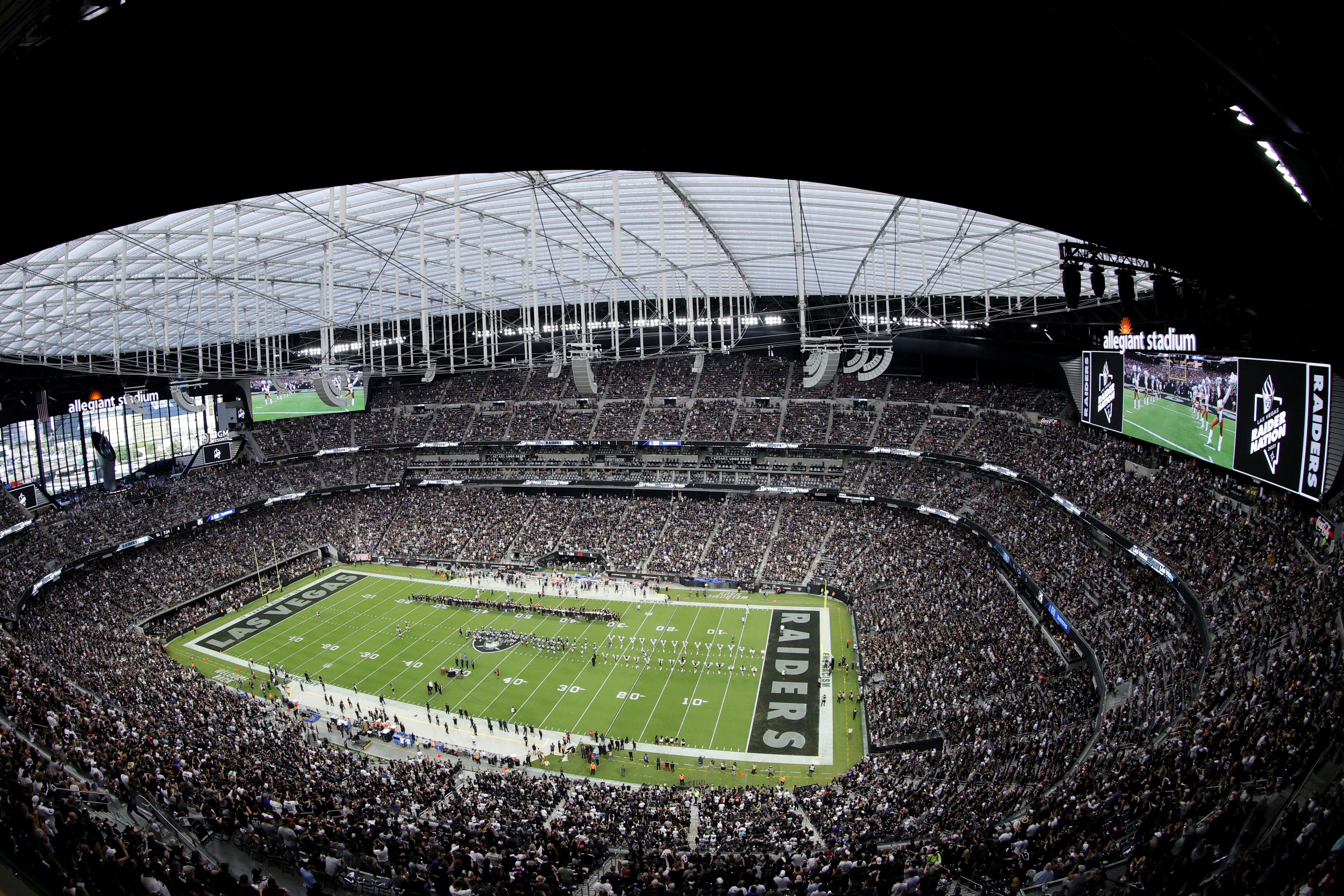 Allegiant Stadium, Stadion, Weitwinkel, Football-Feld, 4K, Hintergrundbild für den PC