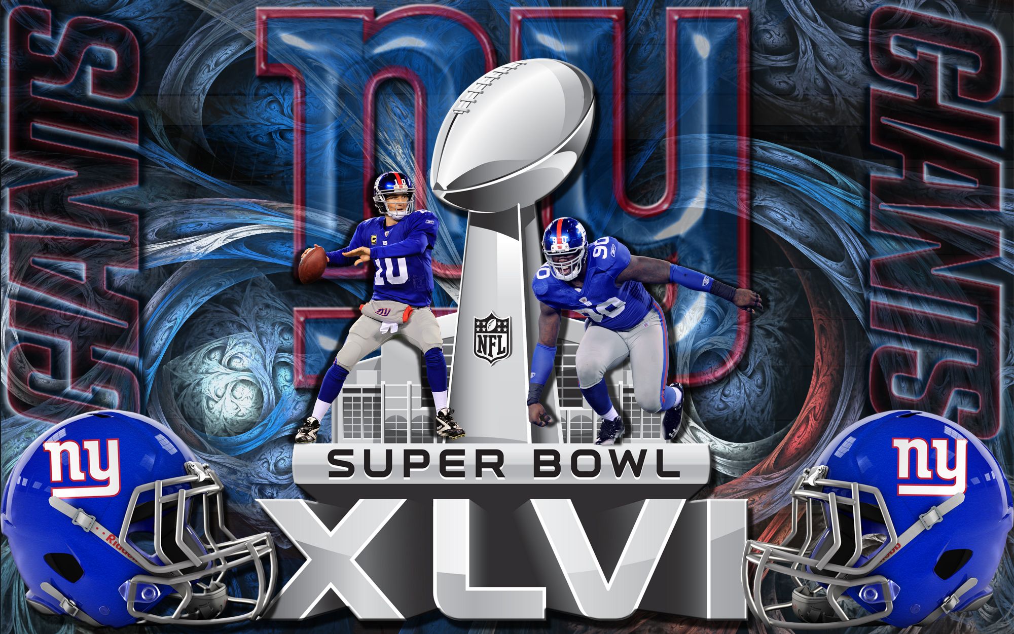 Super Bowl XLVI, New York Giants, Vince Lombardi Trophy, Helme, Digitale Kunst, Full-HD-Hintergrundbild