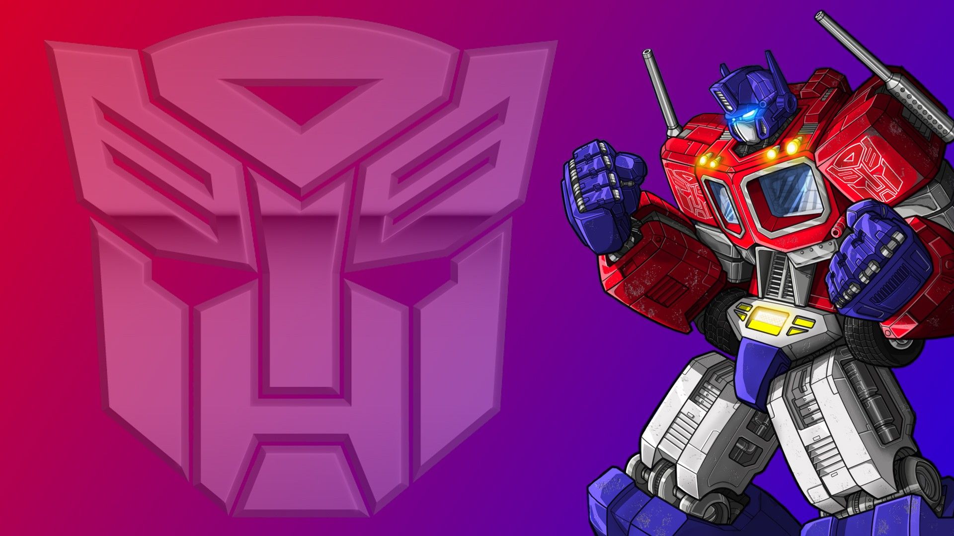 Optimus Prime, Autobot-Logo, Transformers, Cartoon, Pink-Lila, 1920x1080, PC-Hintergrundbild