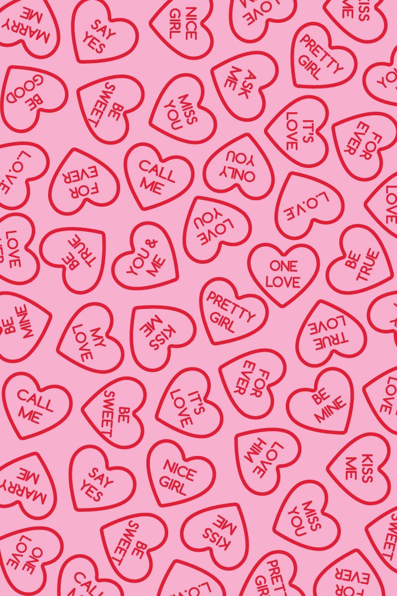Zuckerherzen, Muster, Rosa, Liebesbotschaften, Herzen, Hintergrundbild für iPhone und Android