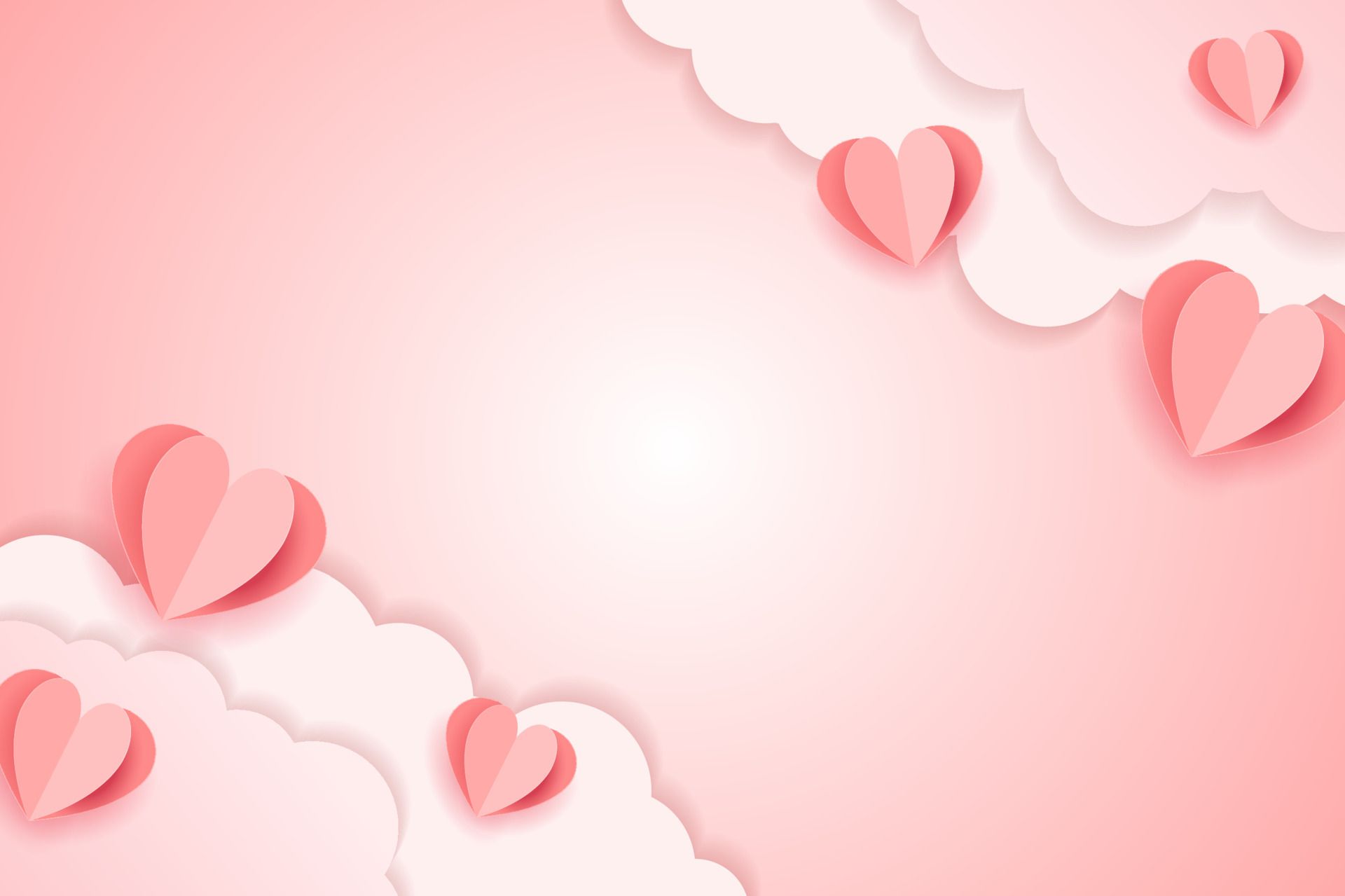 Papierherzen, Wolken, Rosa, Papierkunst, Pastell, Full HD, Desktop-Hintergrund für Windows