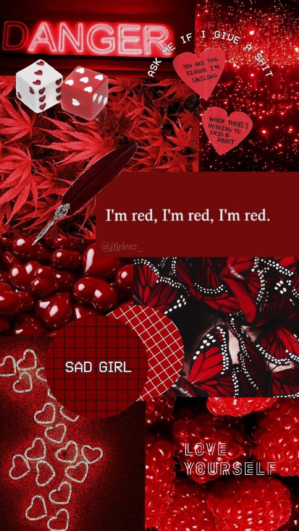 Collage, Rote Ästhetik, Herzen, Sad Girl, Rot, Full HD, Hintergrundbild fürs Handy