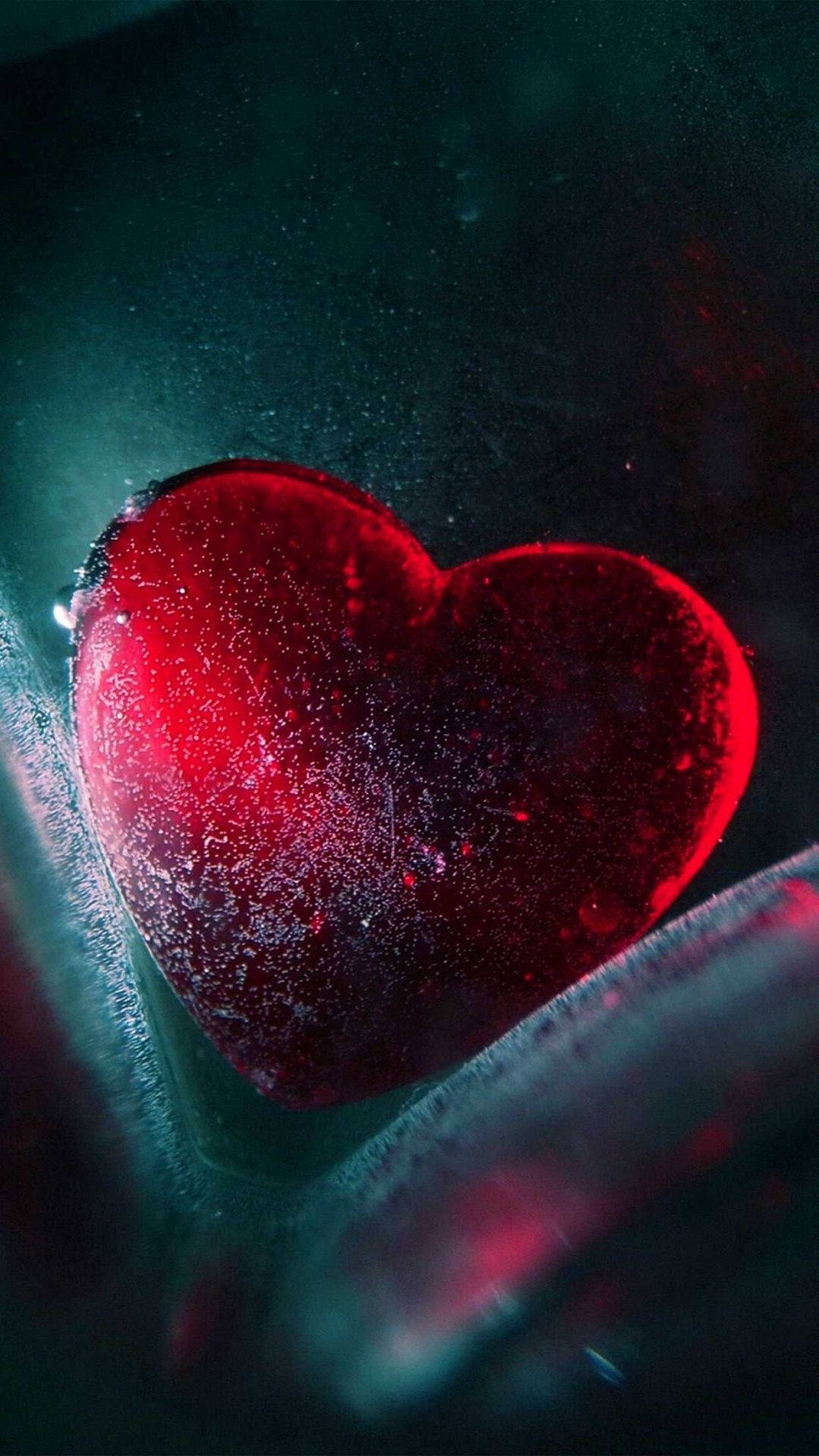 Glasherz, Rotes Herz, Dunkler Hintergrund, Türkis, Full HD, Sperrbildschirm fürs iPhone