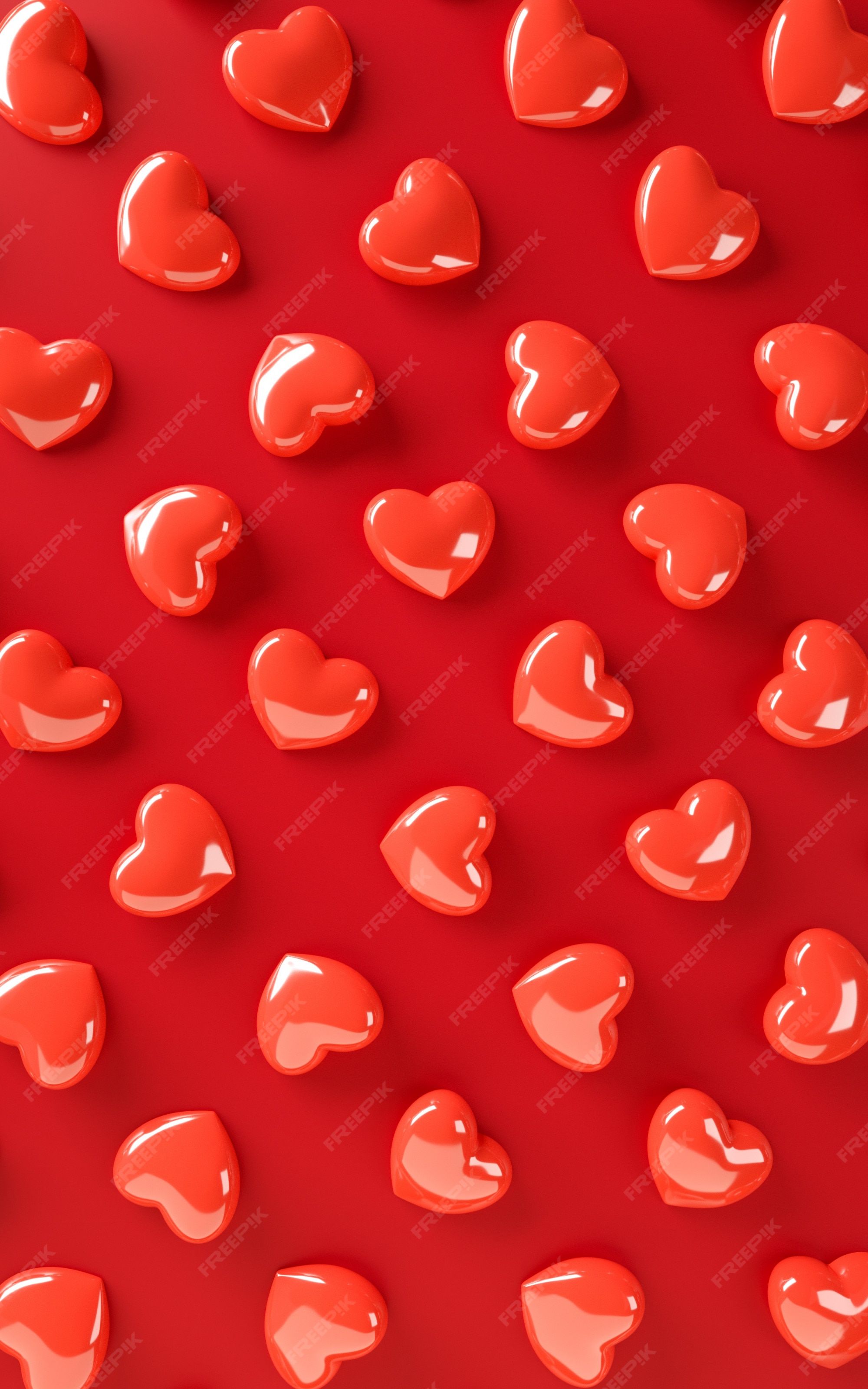Rote Herzen, Muster, 3D-Grafik, Rot, Glanz, QHD+, Hintergrundbild fürs Handy