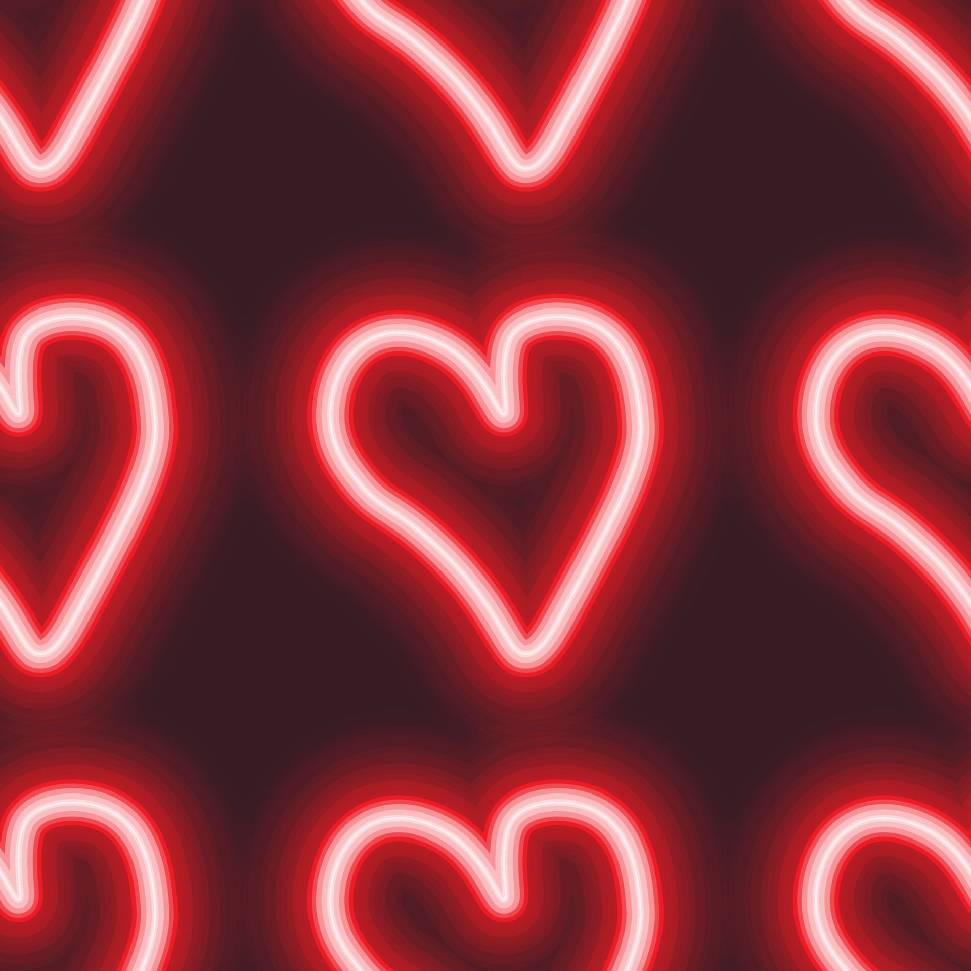 Neonherzen, Neonlicht, Rot, Muster, Dunkler Hintergrund, Full HD Wallpaper
