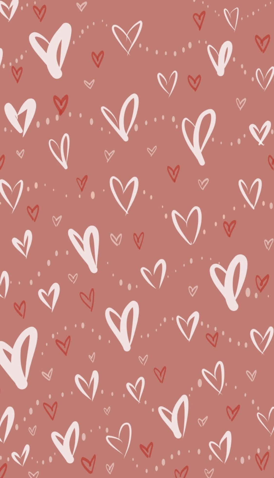 Herzen, Muster, Gekritzel, Altrosa, Full HD, Hintergrundbild fürs Handy