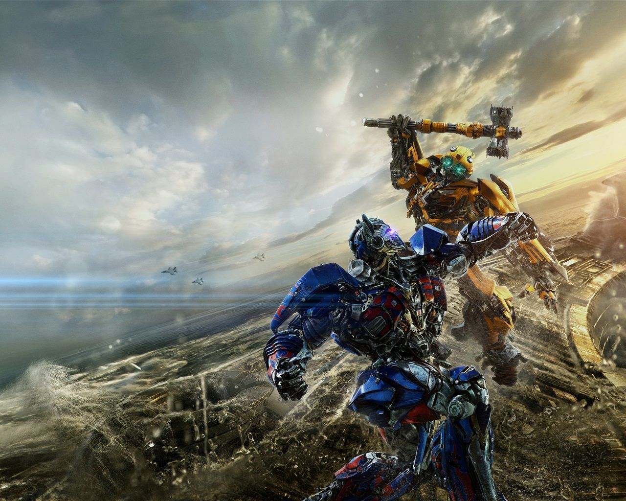Optimus Prime, Bumblebee, Transformers: The Last Knight, Kampf, Axt, HD, Windows-Hintergrundbild