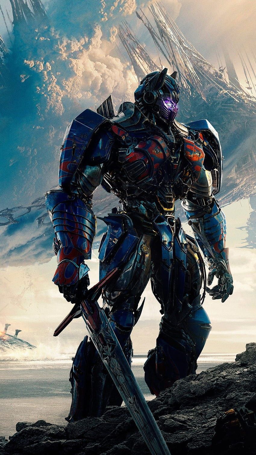 Optimus Prime, Transformers: The Last Knight, Schwert, Roboter, Himmel, Hintergrundbild fürs Handy