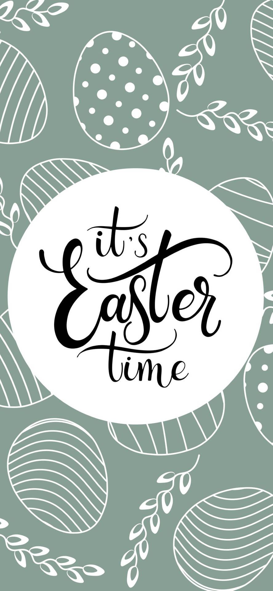 It's Easter time, Schriftzug, Eiermuster, Salbeigrün, Kreis, HD, iPhone-Hintergrundbild