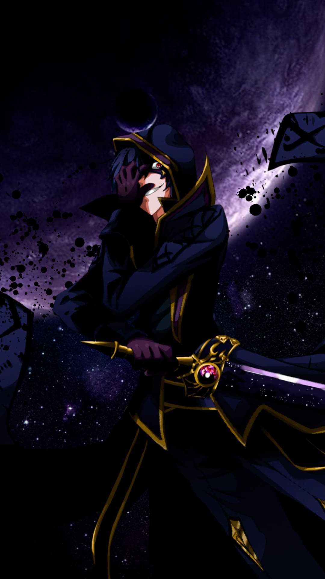 Shadow, Cid Kagenou, The Eminence in Shadow, Schwert, Sternenhimmel, Lila Töne, Full-HD-Handy-Hintergrundbild