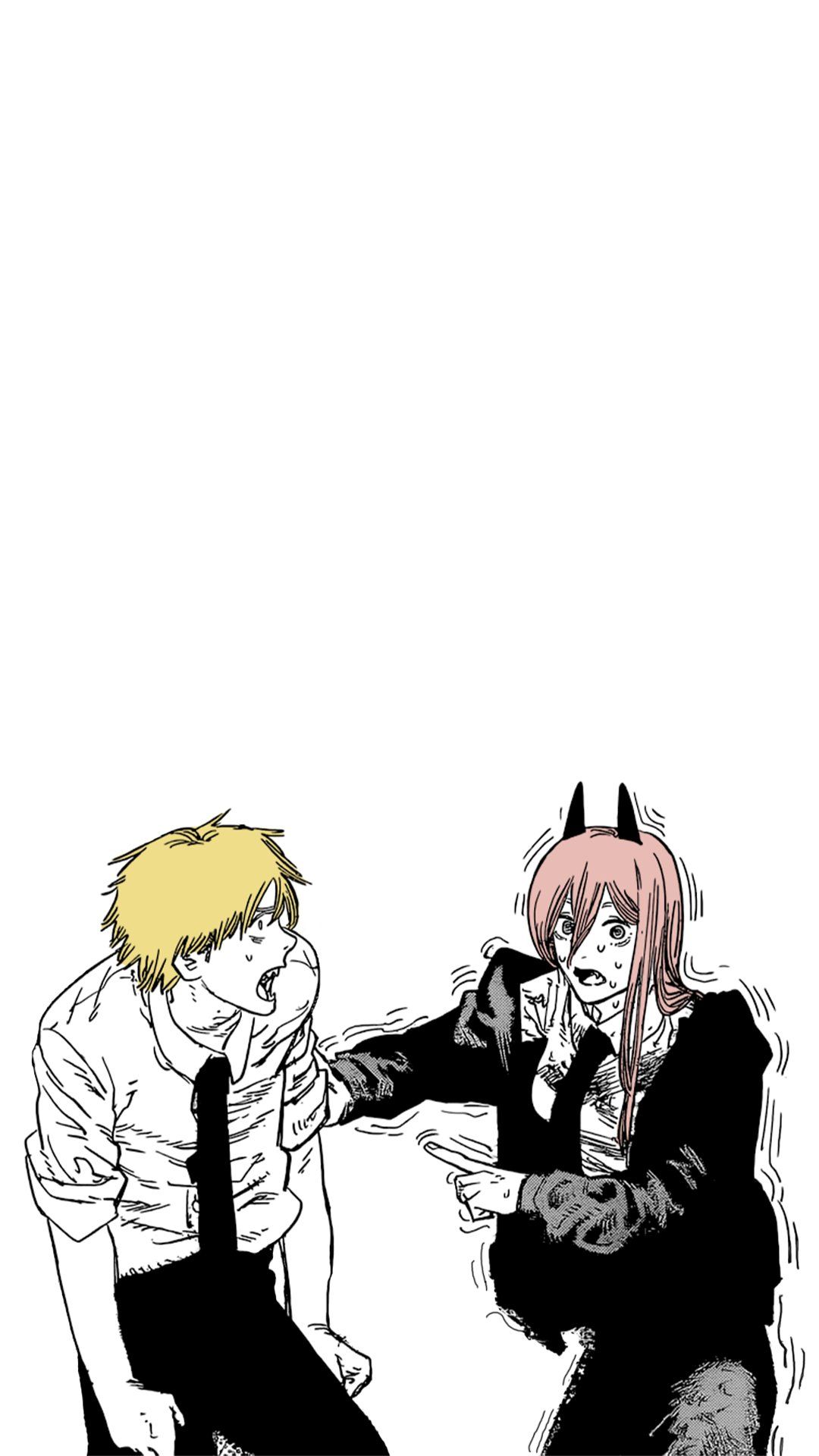 Denji, Power, Chainsaw Man, Manga-Stil, Schwarz-Weiß, Full HD, Handy-Hintergrund im Hochformat