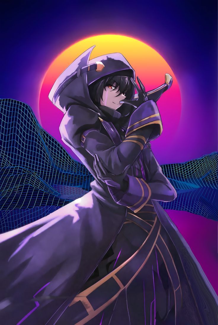 Shadow, Synthwave, Sonne, Kapuze, Lila, Hintergrundbild für iPad und Tablet