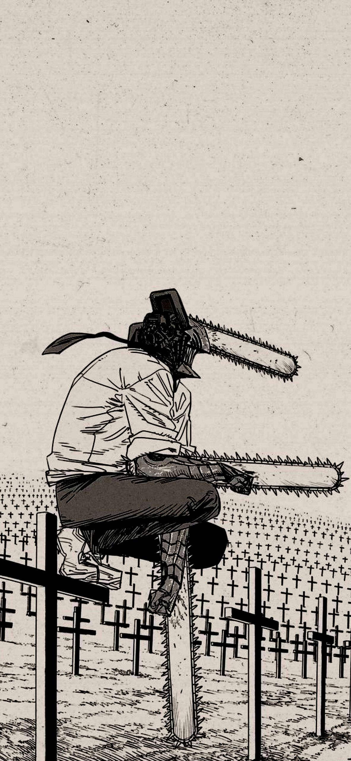 Chainsaw Man, Denji, Kettensäge, Gräberfeld, Manga-Panel, Full HD, Handy-Hintergrund
