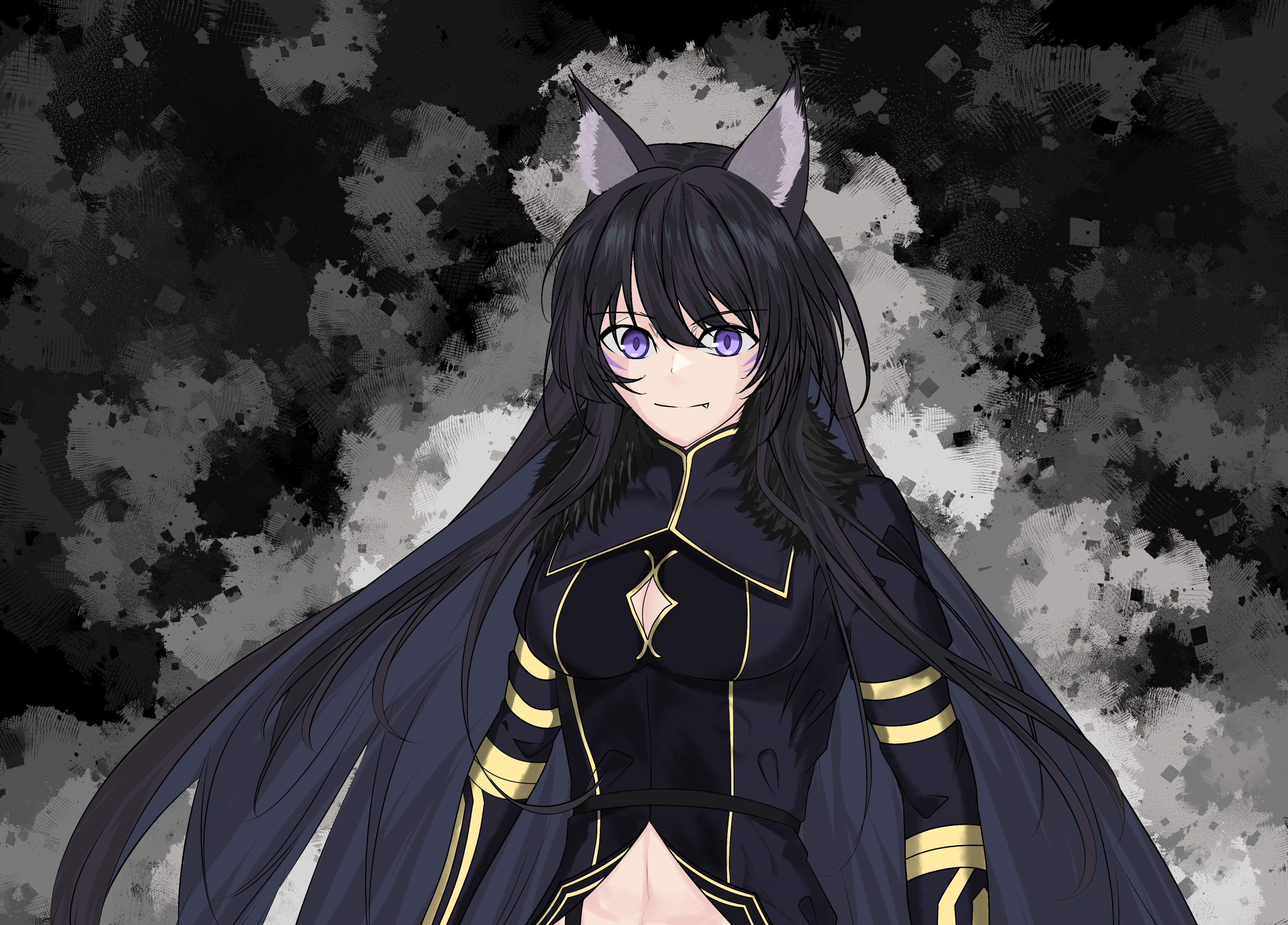 Delta, The Eminence in Shadow, Wolfsohren, Schwarze Haare, Grauer Hintergrund, 2K Wallpaper