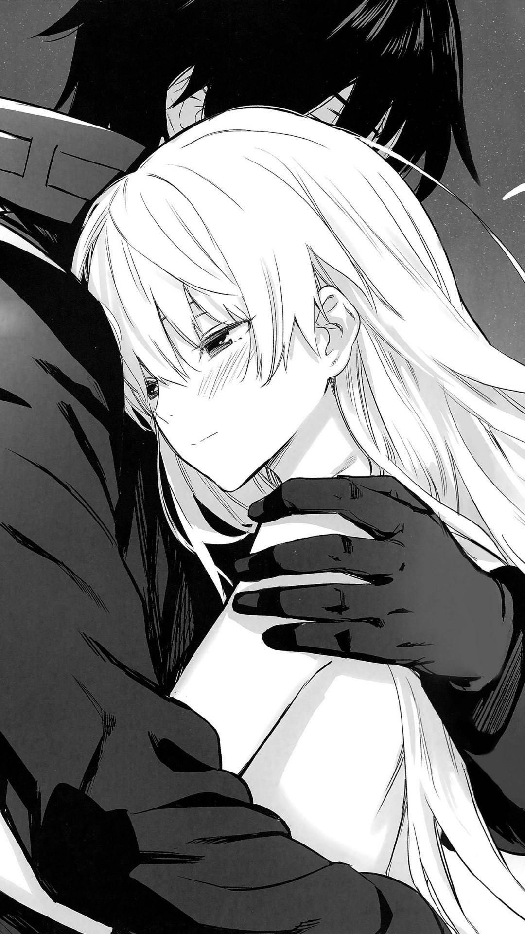 The Eminence in Shadow, Umarmung, Manga, Schwarz-Weiß, Silberhaar, Sperrbildschirm fürs iPhone