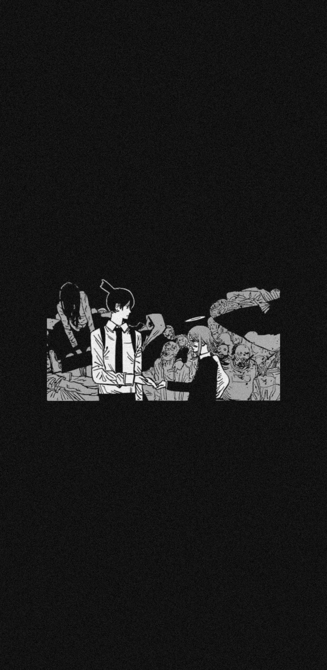 Chainsaw Man, Manga-Panel, Schwarzer Hintergrund, Minimalistisch, Sperrbildschirm fürs iPhone