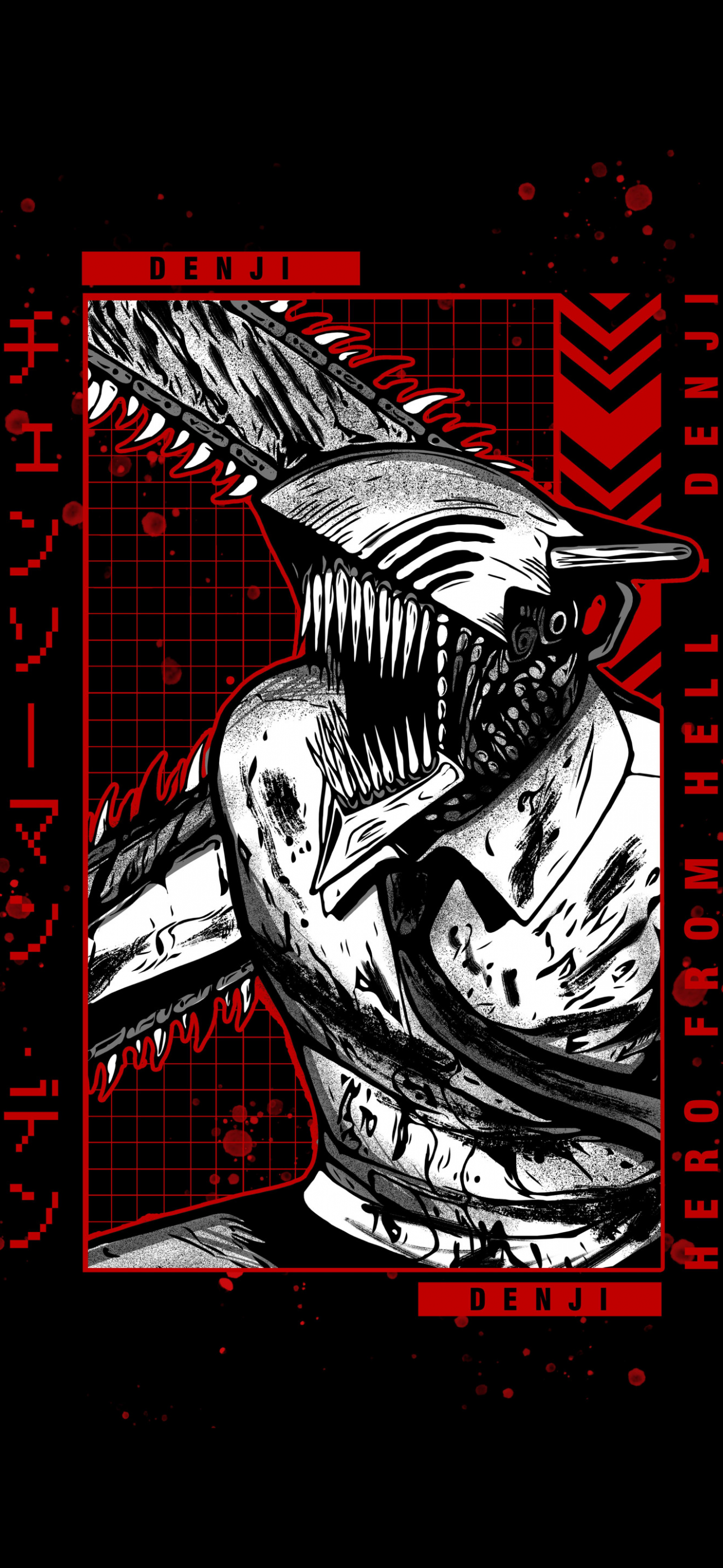 Chainsaw Man, Denji, Kettensäge, Rot-Schwarz, Grafikdesign, Full HD, iPhone-Hintergrundbild