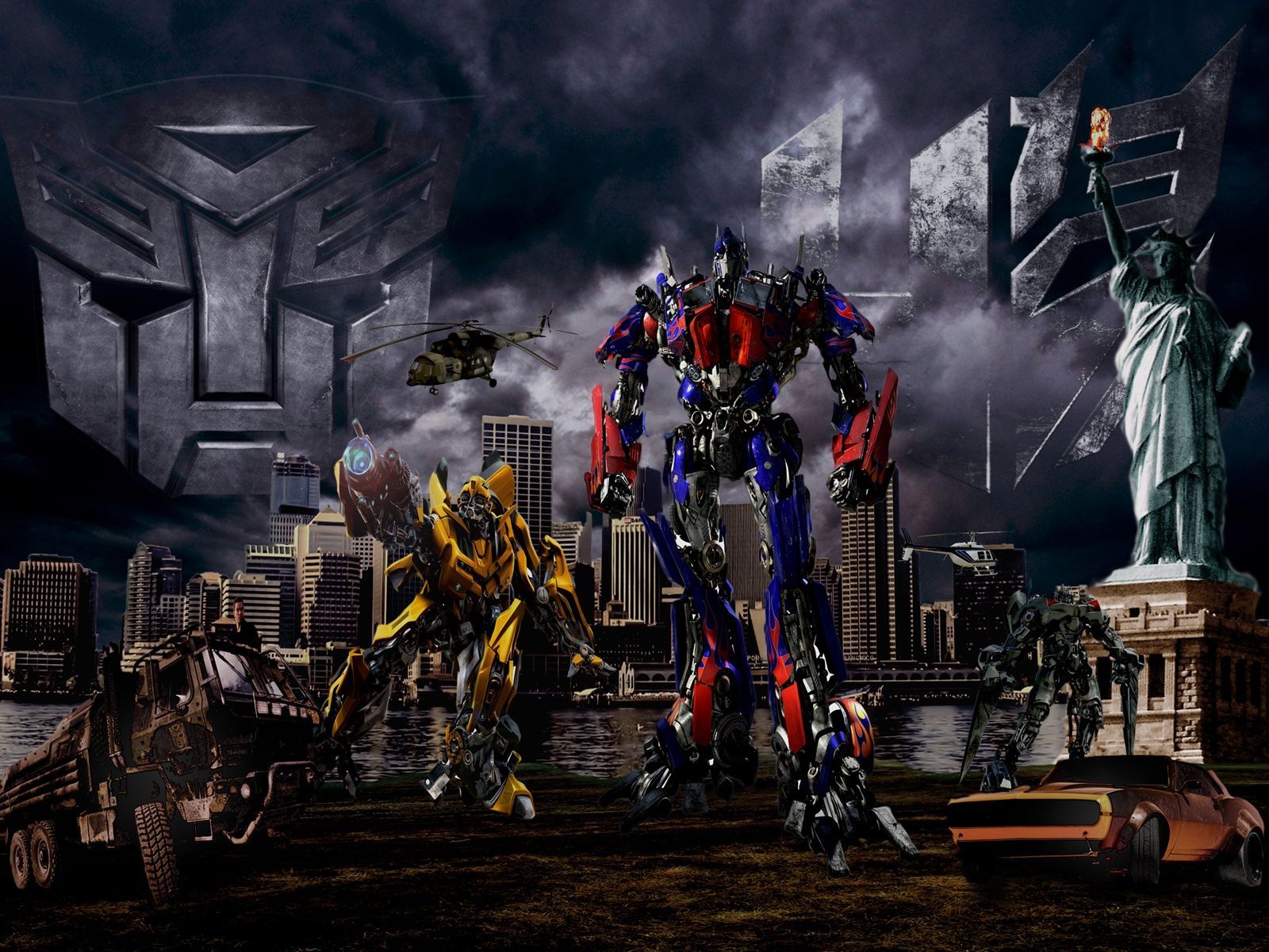 Optimus Prime, Bumblebee, Transformers, Freiheitsstatue, Autobot-Logo, HD, iPad-Hintergrundbild