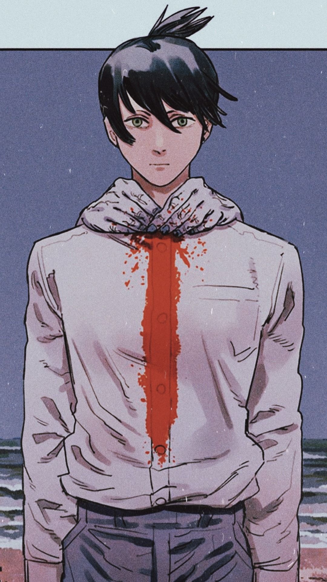 Aki Hayakawa, Chainsaw Man, Haarknoten, Blut, Anime-Stil, Full HD, Handy-Hintergrundbild