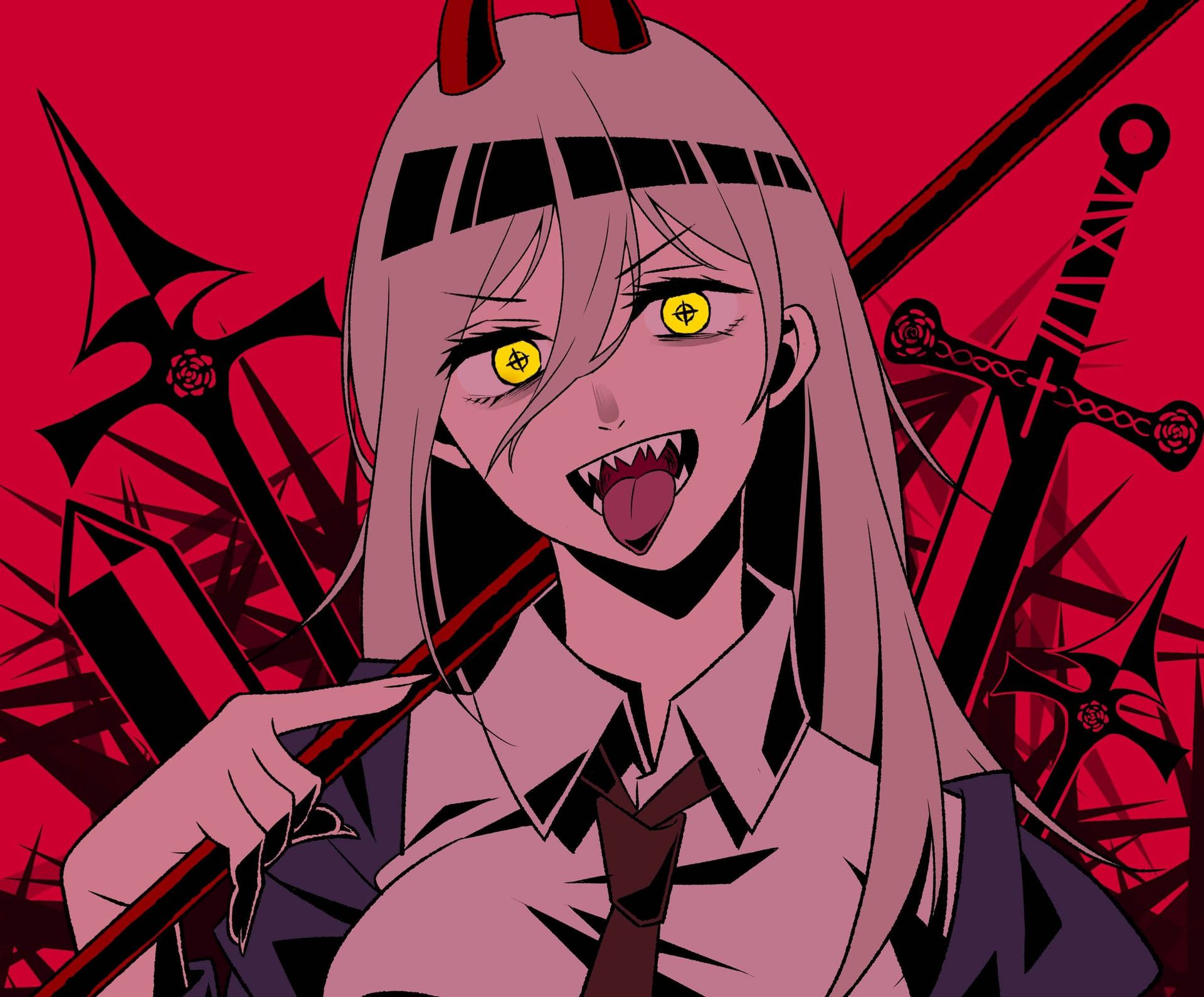 Power, Chainsaw Man, Hörner, Blutwaffen, Roter Hintergrund, Full HD Wallpaper