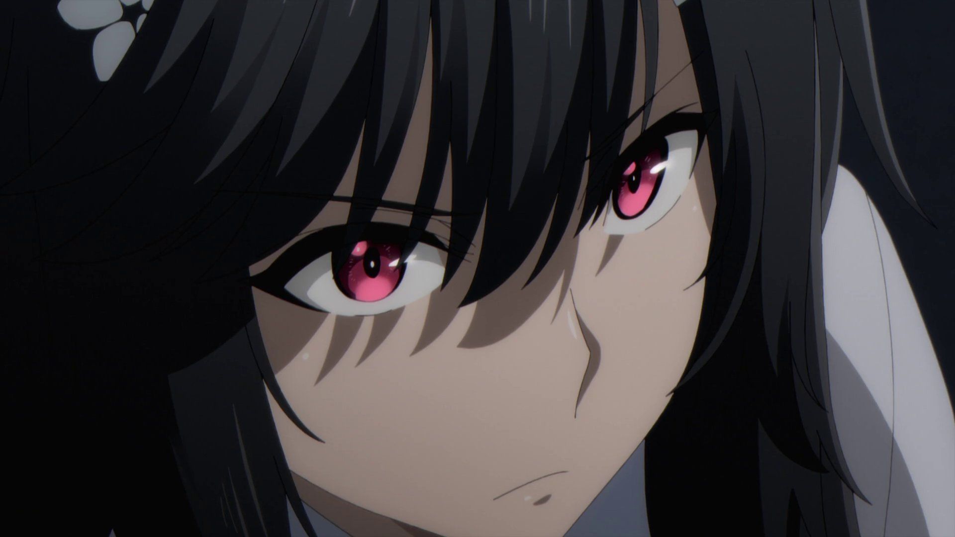 The Eminence in Shadow, Anime-Mädchen, Rote Augen, Schwarze Haare, Nahaufnahme, 1080p Wallpaper