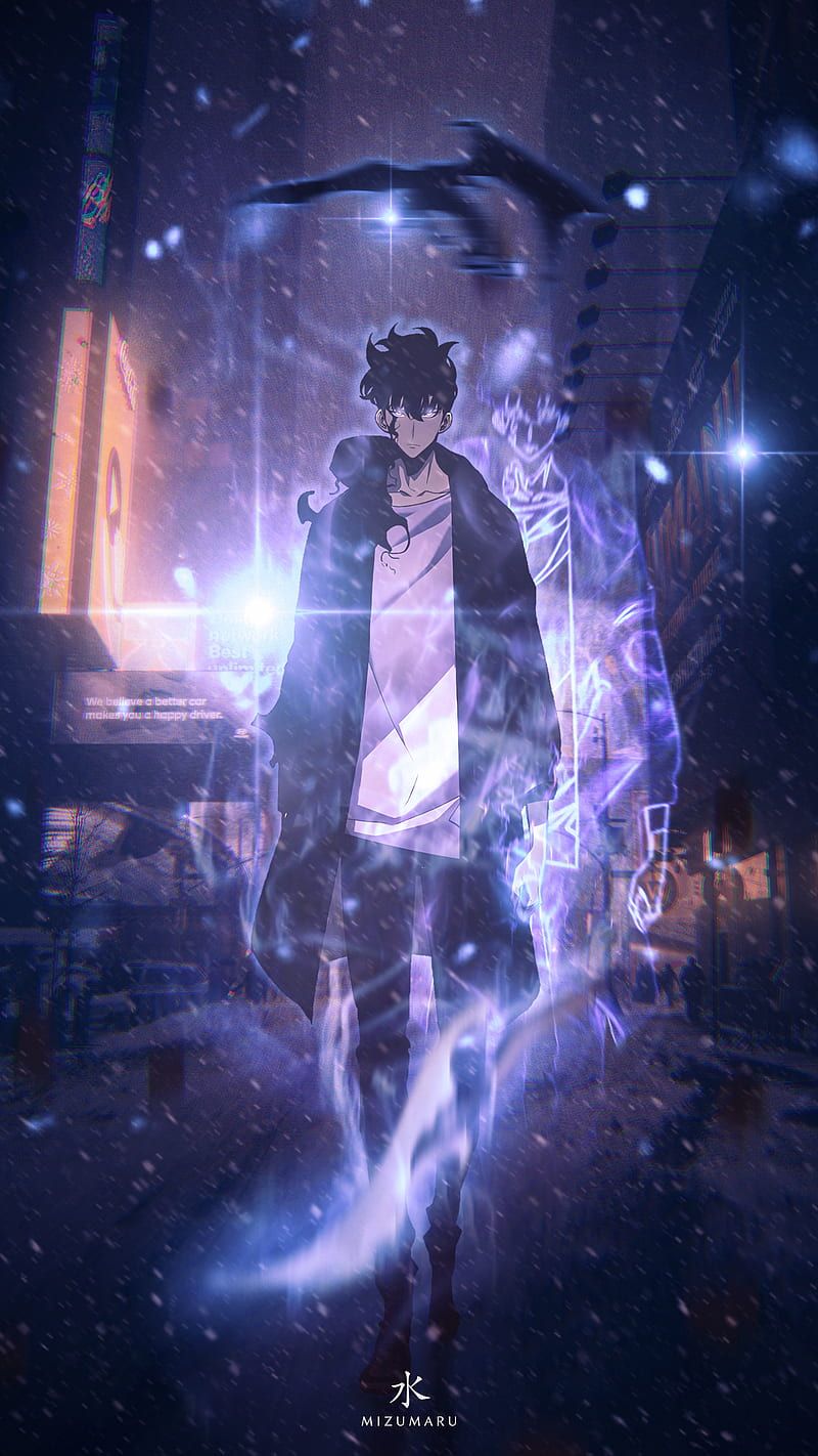 Cid Kagenou, Shadow, Blaue Aura, Stadt bei Nacht, Dunkel, HD, iPhone-Hintergrundbild