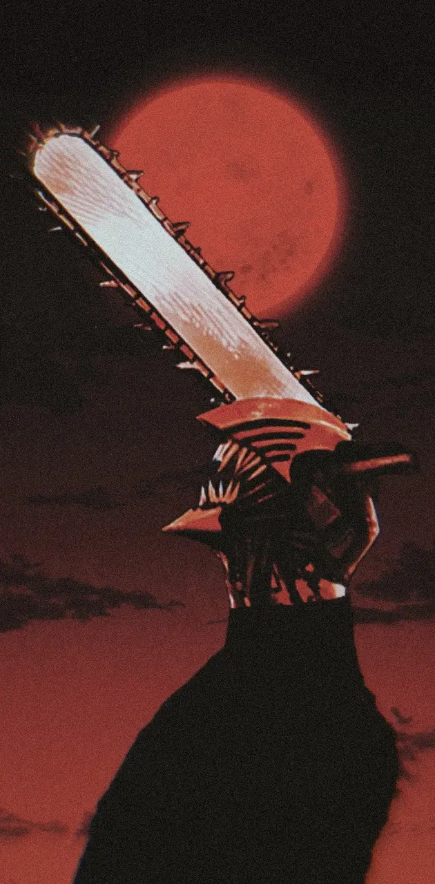 Chainsaw Man, Denji, Kettensäge, Roter Mond, Silhouette, Android-Hintergrundbild