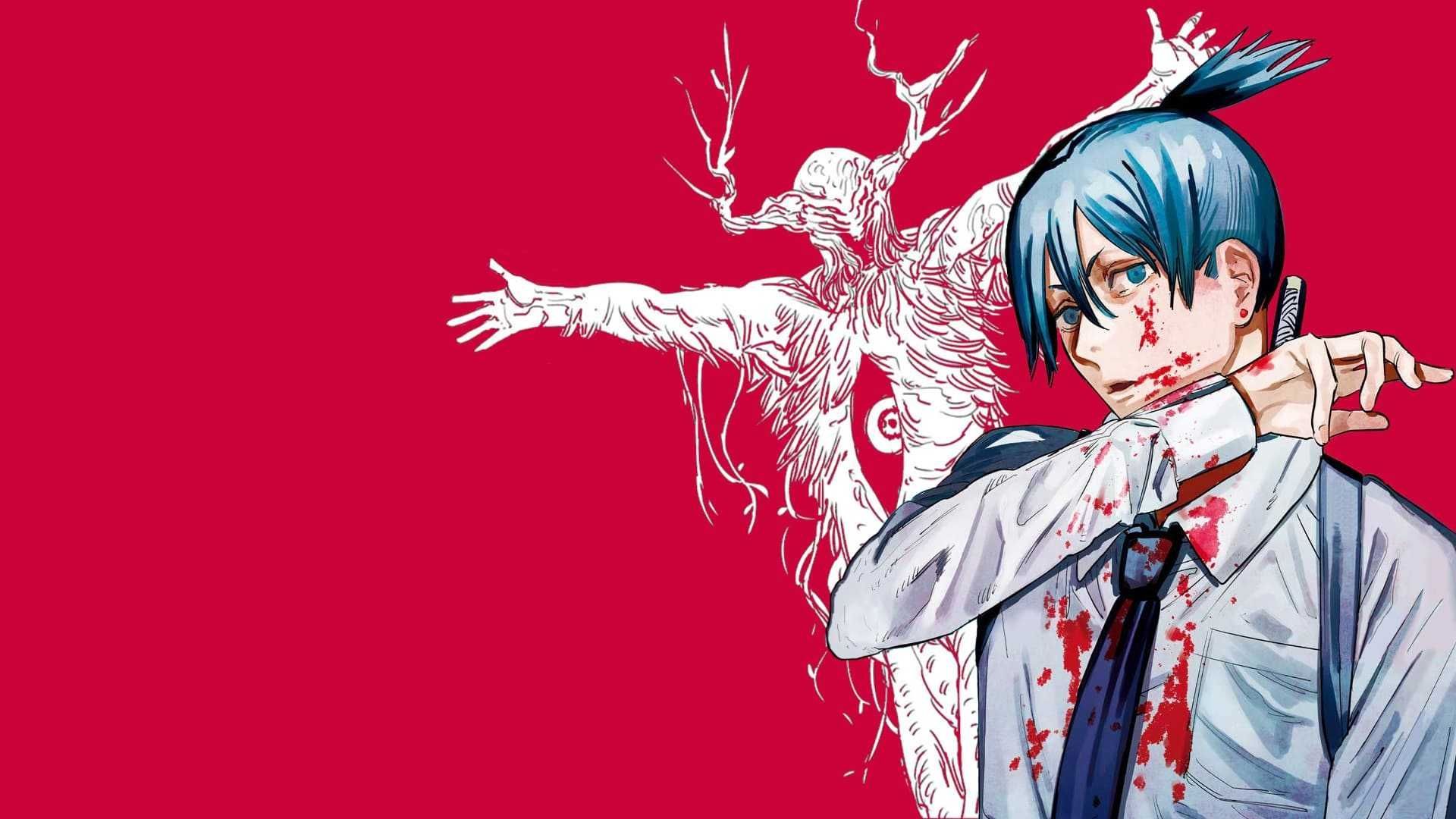 Himeno, Chainsaw Man, Geist-Teufel, Augenklappe, Roter Hintergrund, Full HD Wallpaper