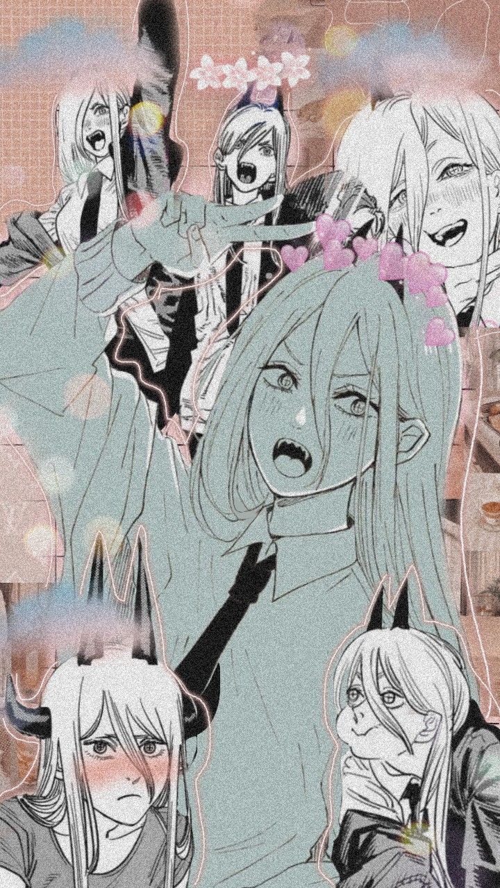 Power, Chainsaw Man, Manga-Panels, Collage, Pastelltöne, HD, Handy-Hintergrundbild