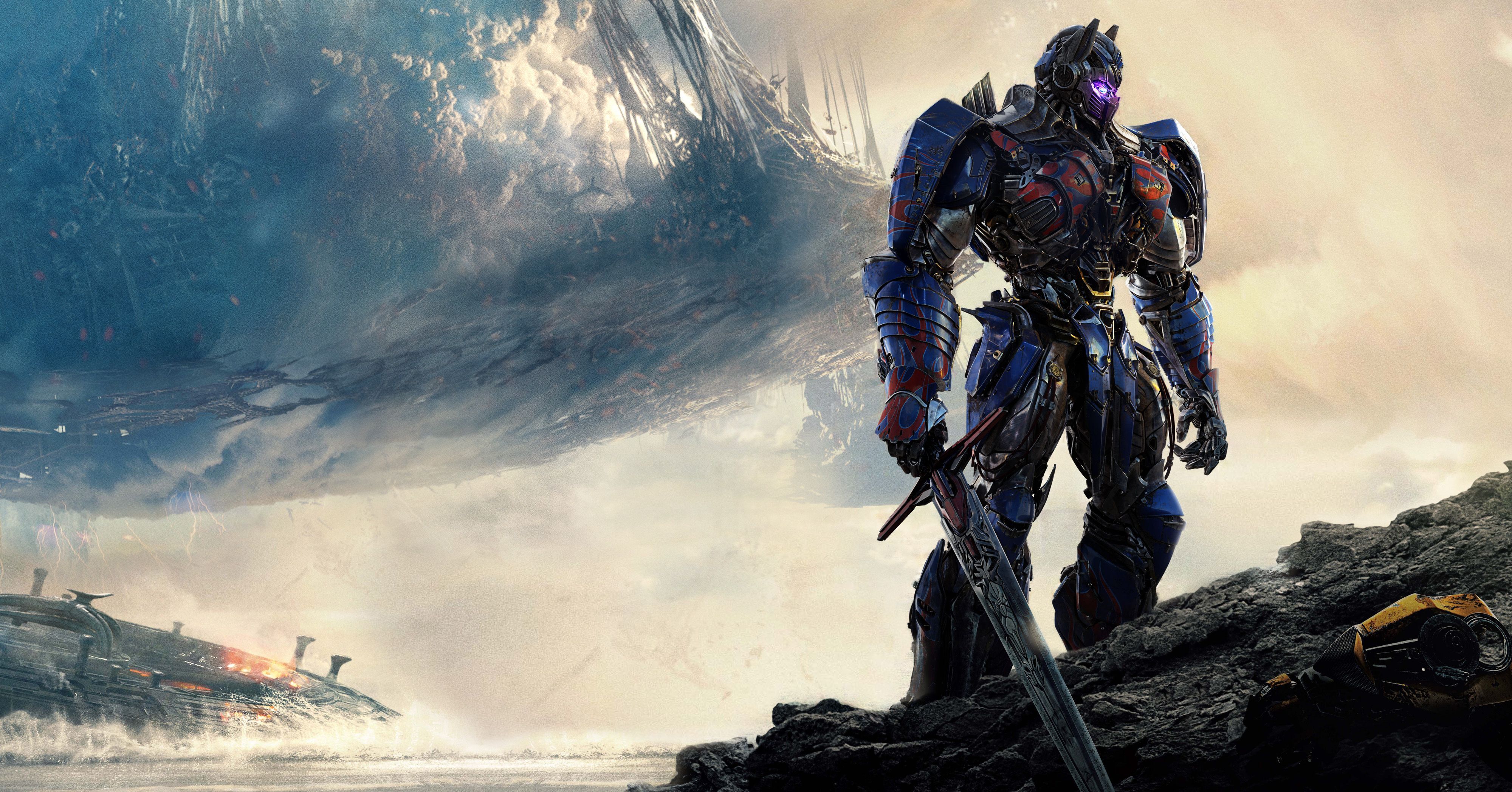 Optimus Prime, Transformers: The Last Knight, Schwert, Klippe, Himmel, 4K, PC-Hintergrundbild