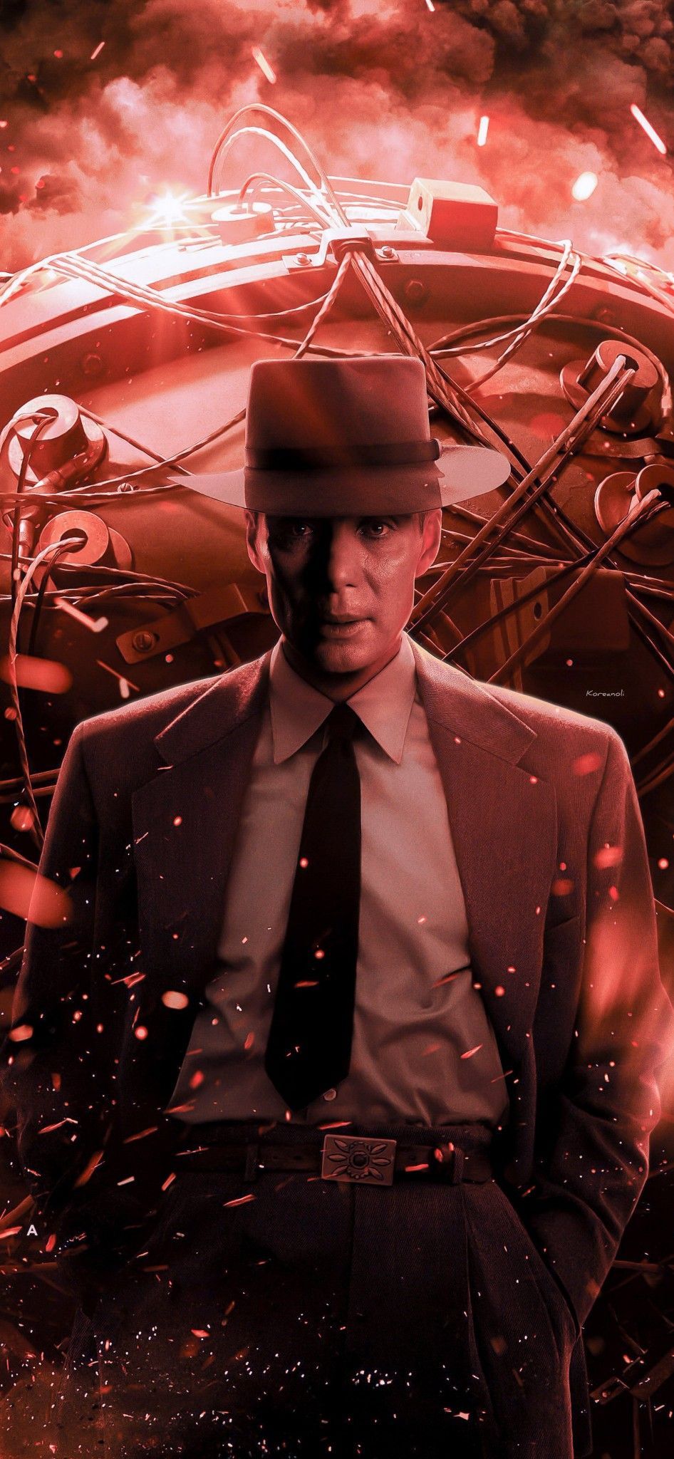 Oppenheimer, Cillian Murphy, Christopher Nolan, Filmplakat, Funken, Rot, HD, Handy-Hintergrund