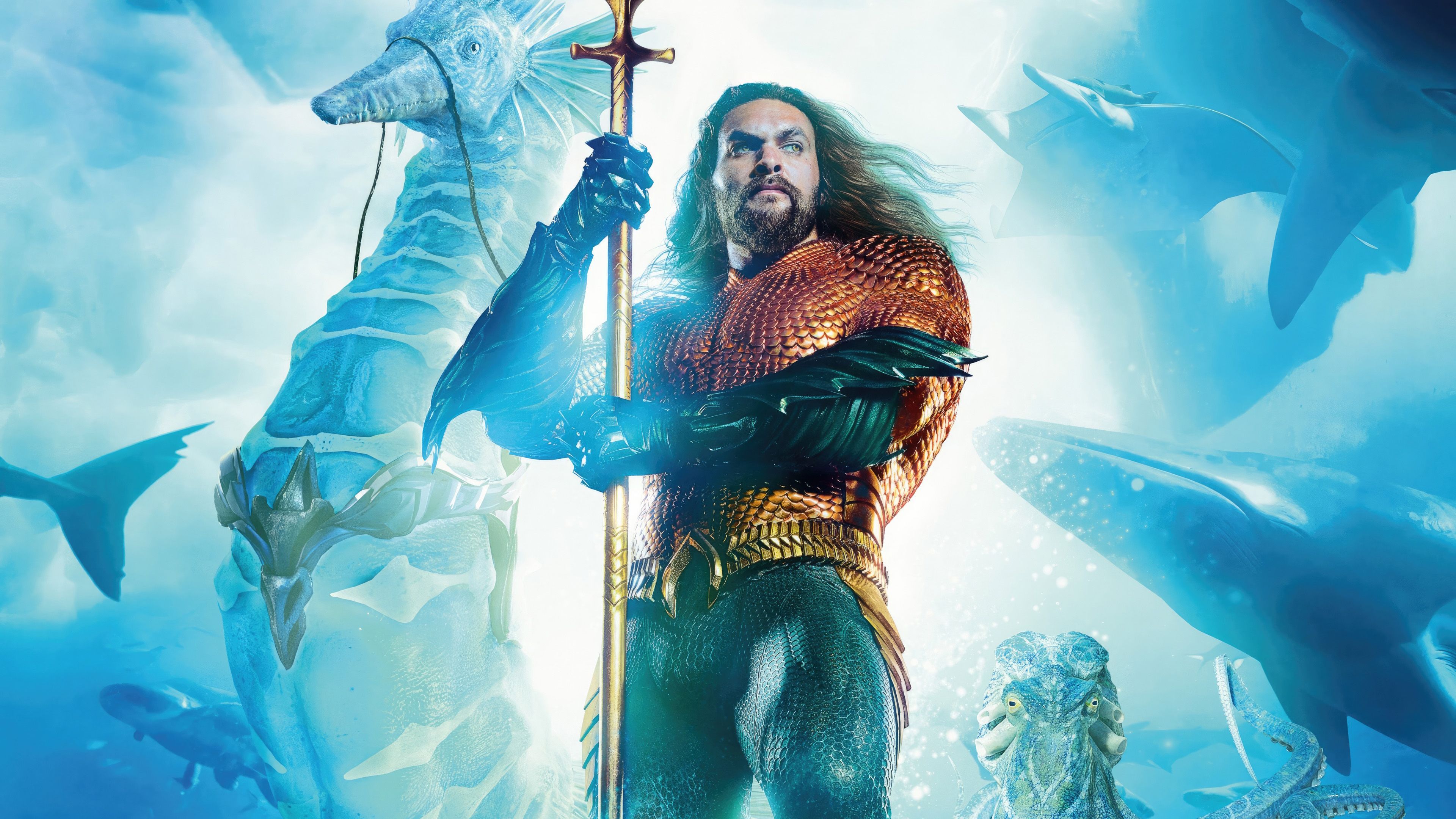 Aquaman, Jason Momoa, Aquaman: Lost Kingdom, Seepferdchen, Wal, Unterwasser, 4K-PC-Hintergrundbild