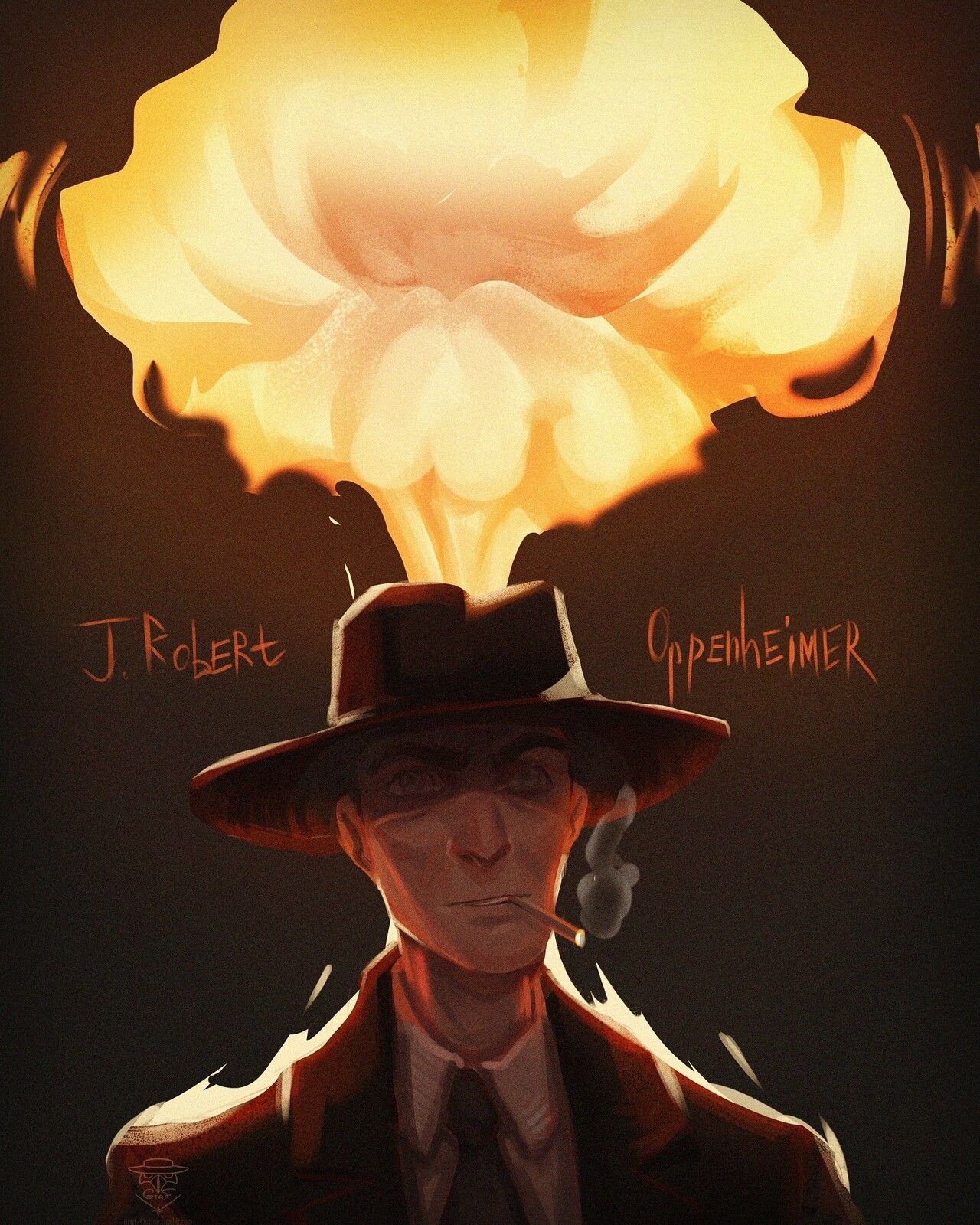 Oppenheimer, J. Robert Oppenheimer, Atompilz, Illustration, Fanart, Hintergrundbild fürs Tablet