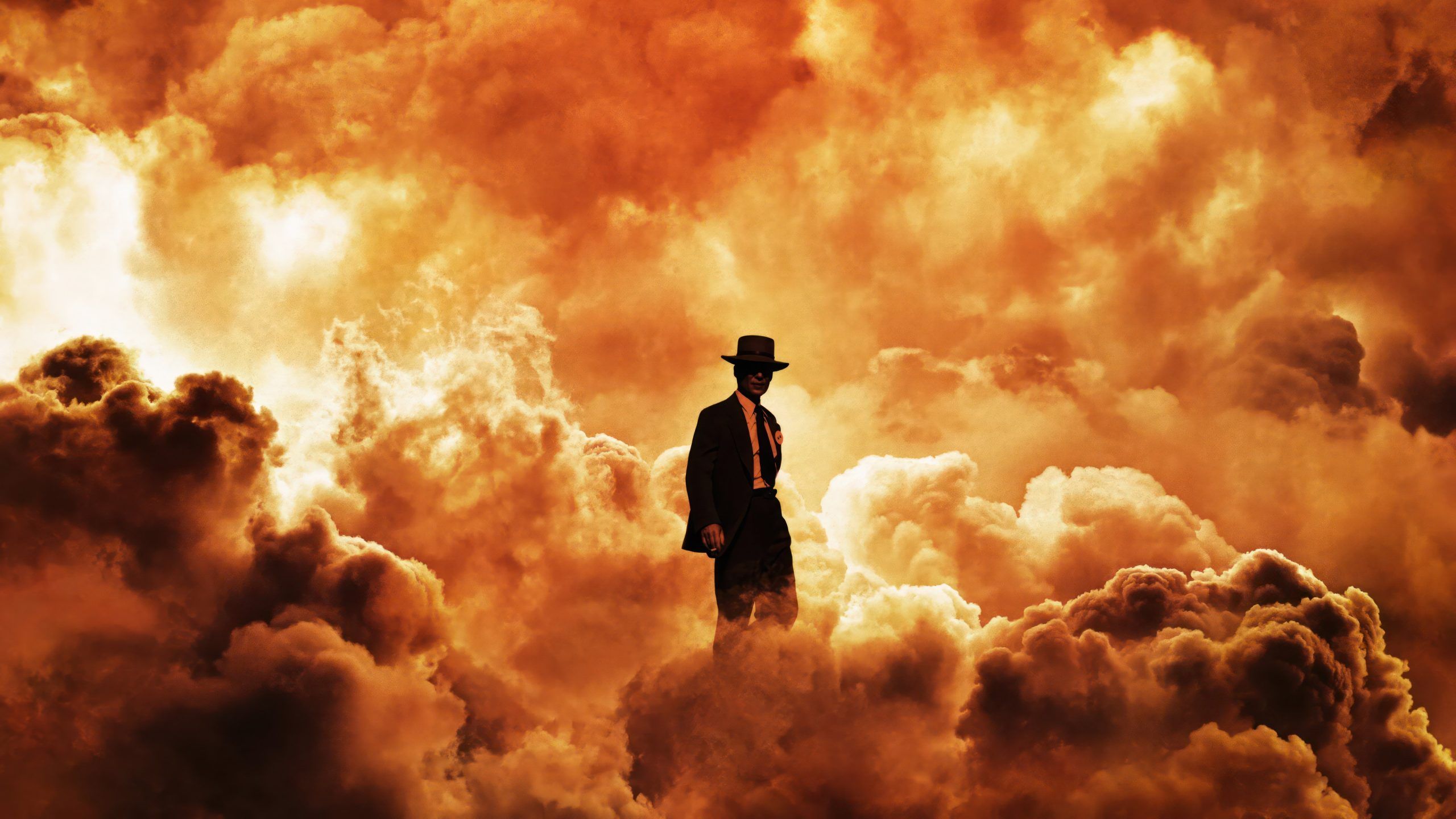 Oppenheimer, J. Robert Oppenheimer, Silhouette, Explosionswolken, Orange, 2K, PC-Hintergrundbild