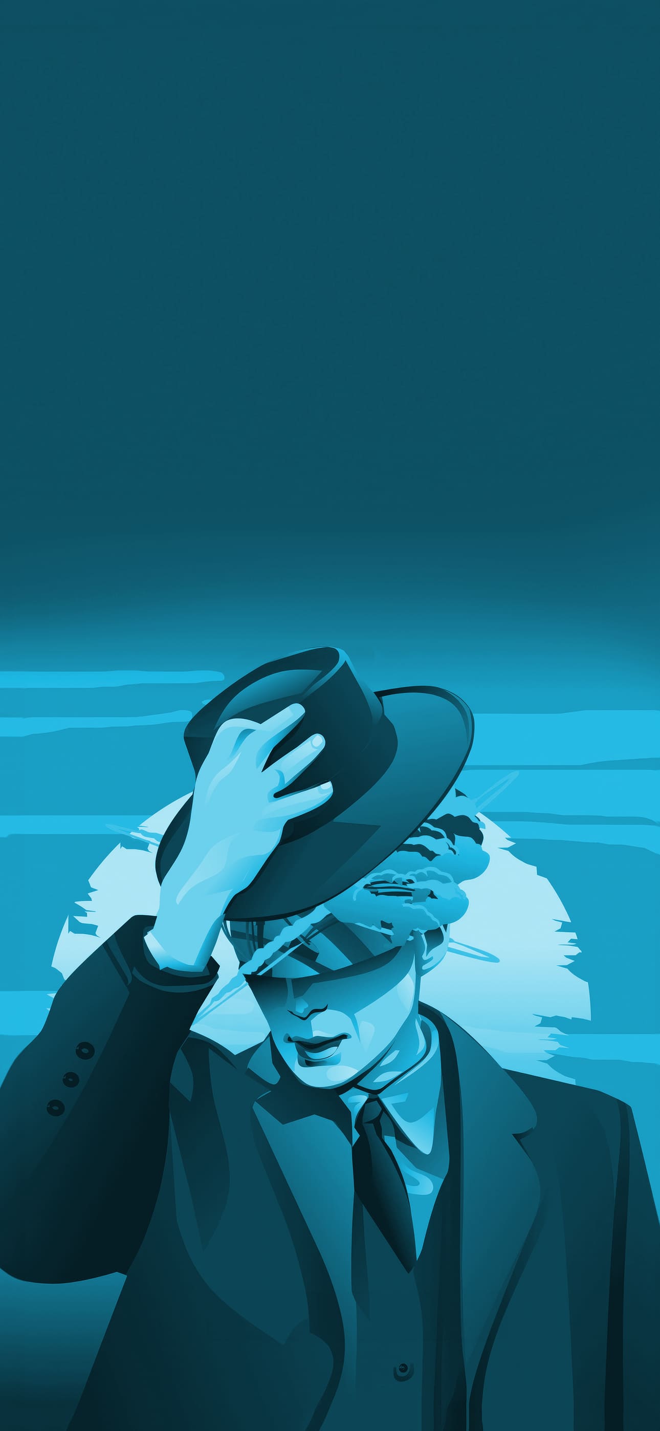 Oppenheimer, Cillian Murphy, Türkis, Illustration, Hut, Full HD, Hintergrundbild fürs Handy