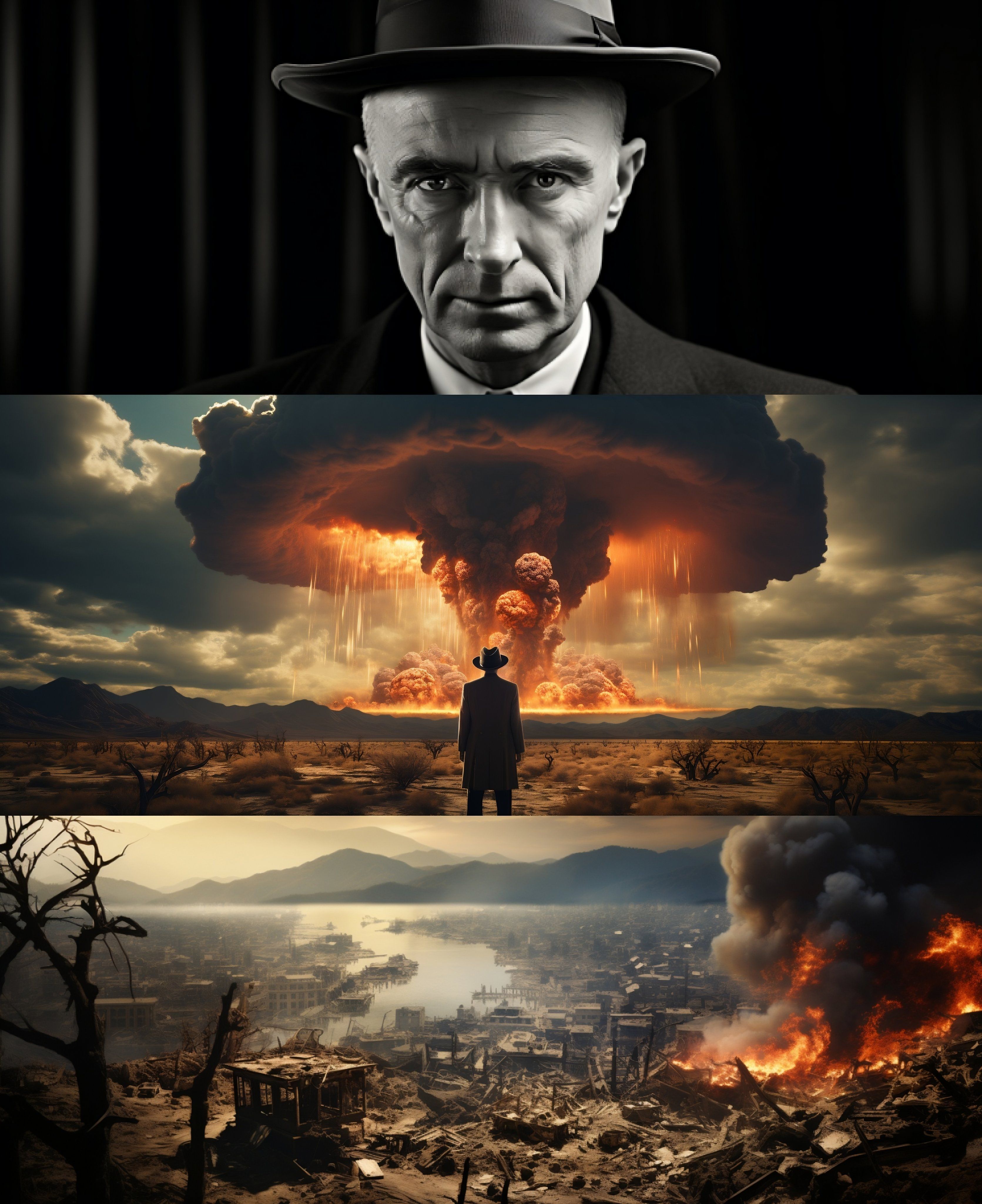 Oppenheimer, J. Robert Oppenheimer, Cillian Murphy, Atompilz, Collage, Zerstörung, Tablet-Hintergrundbild