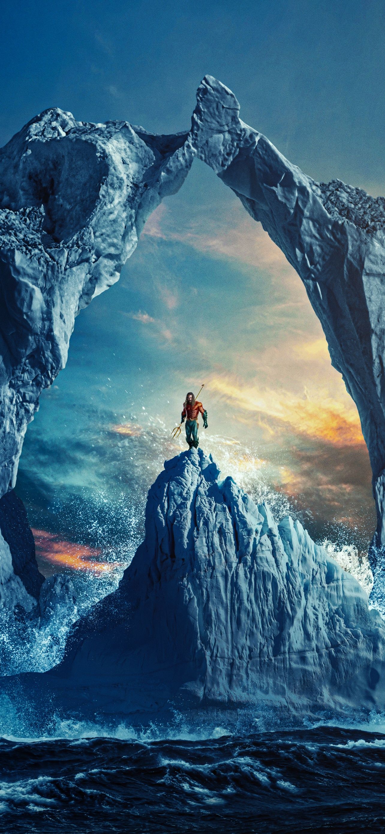Aquaman: Lost Kingdom, Felsbogen, Meer, Silhouette, Dämmerung, Full HD, Handy-Hintergrundbild