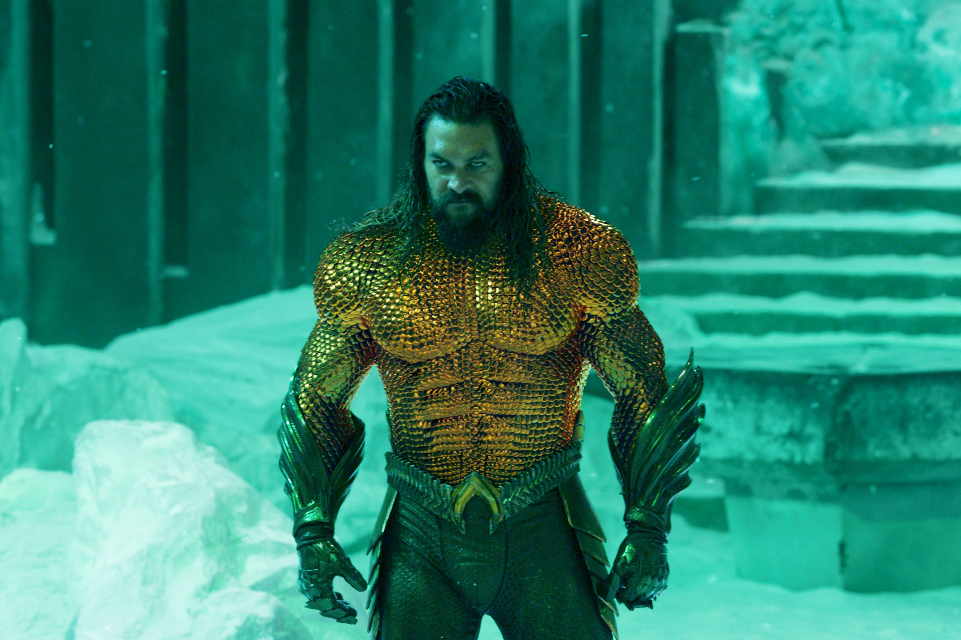 Aquaman, Jason Momoa, Aquaman: Lost Kingdom, Ruinen, Eis, Grün, 2K, Windows-Hintergrundbild