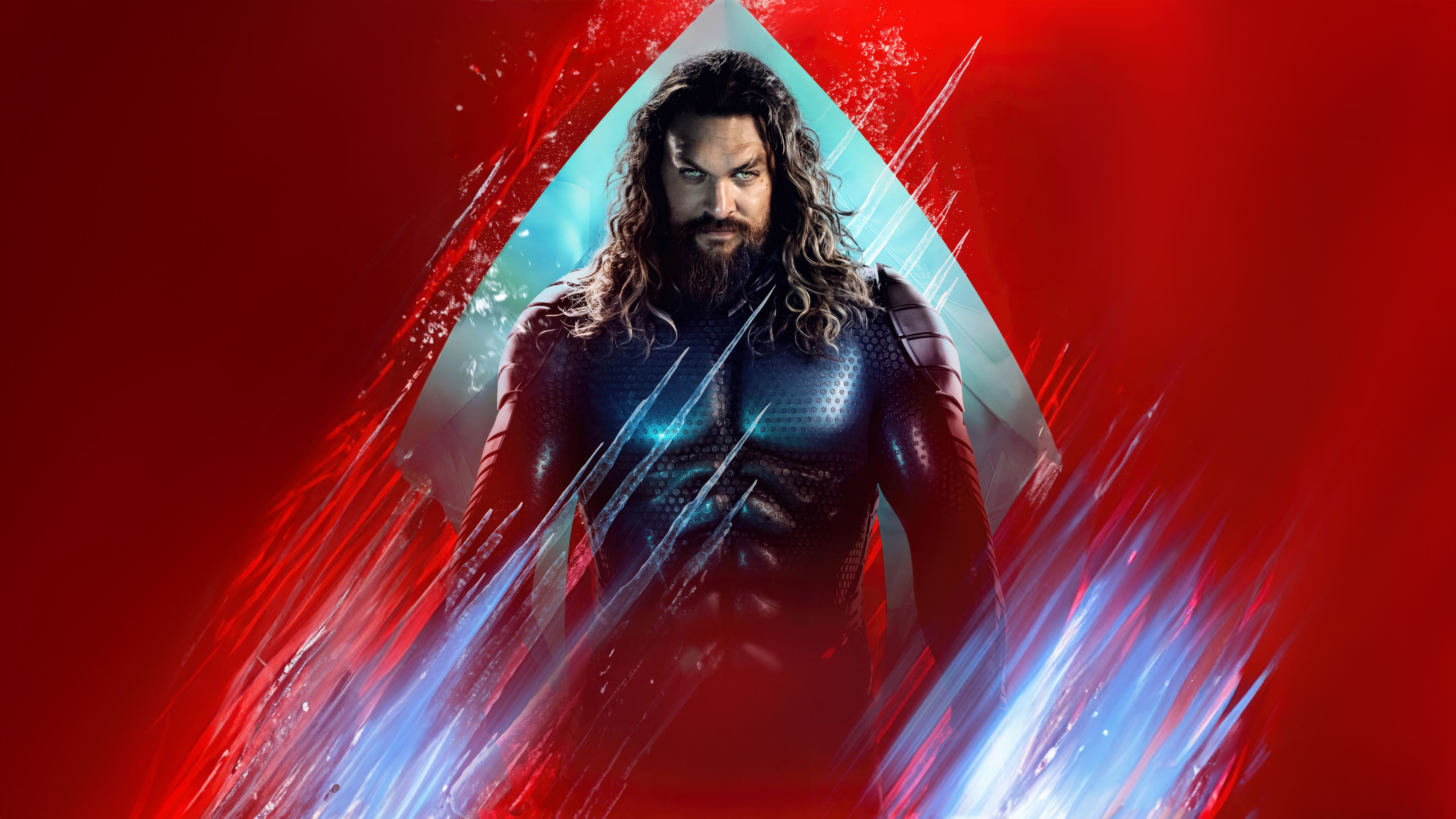Aquaman, Jason Momoa, Aquaman: Lost Kingdom, Roter Hintergrund, Dunkle Rüstung, 5K Wallpaper