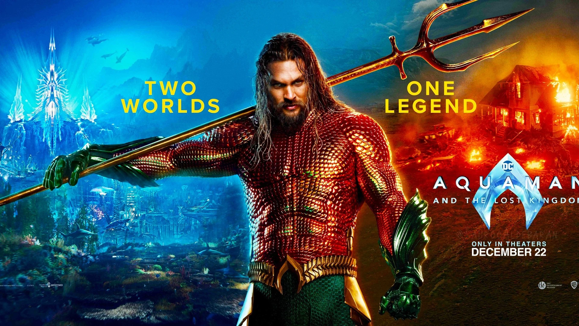 Aquaman: Lost Kingdom, Aquaman, Jason Momoa, Two Worlds One Legend, Atlantis, Filmplakat, Full-HD-Hintergrundbild