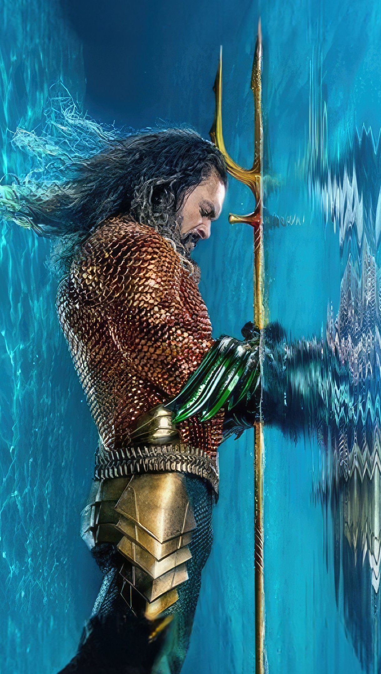 Aquaman, Jason Momoa, Dreizack, Unterwasser, Hochformat, Android-Hintergrundbild