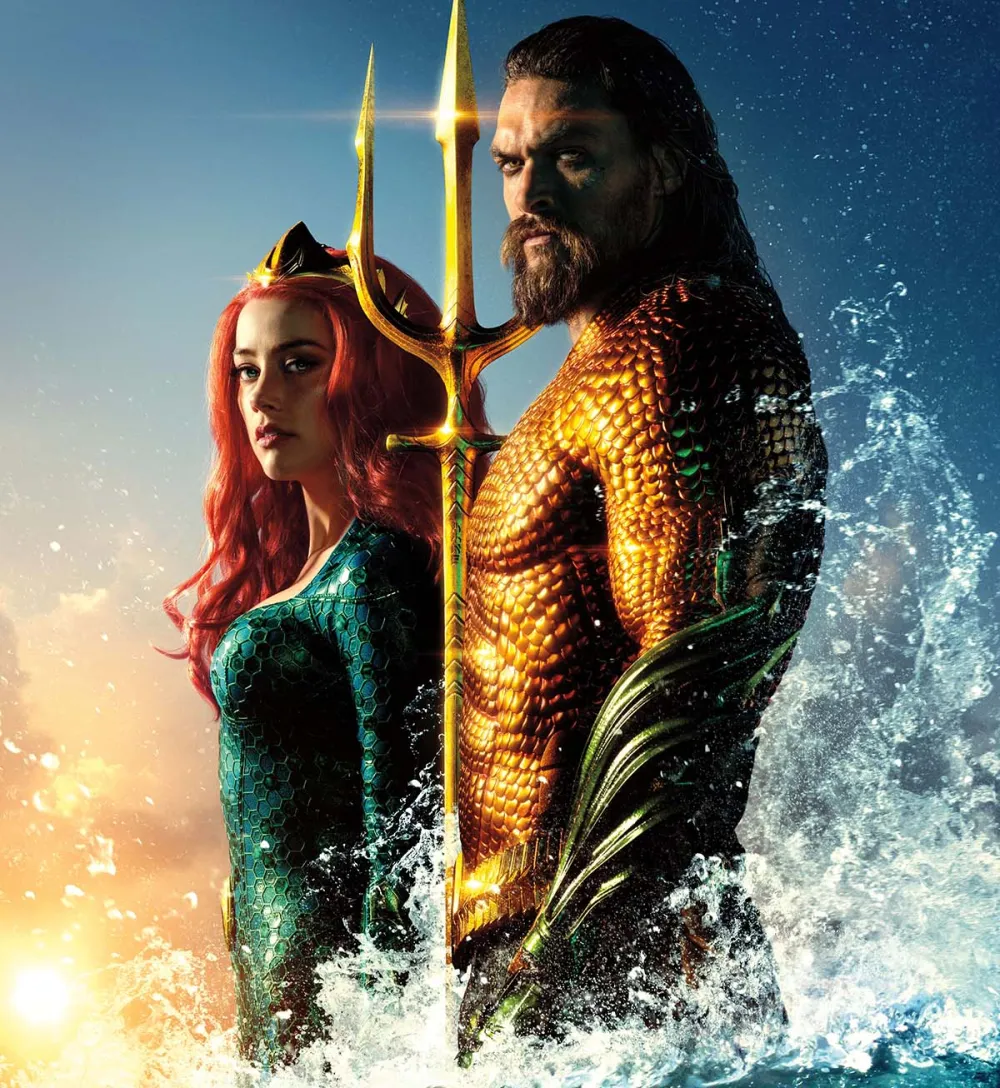 Aquaman, Mera, Jason Momoa, Amber Heard, Dreizack, Wellen, Hintergrundbild fürs Tablet