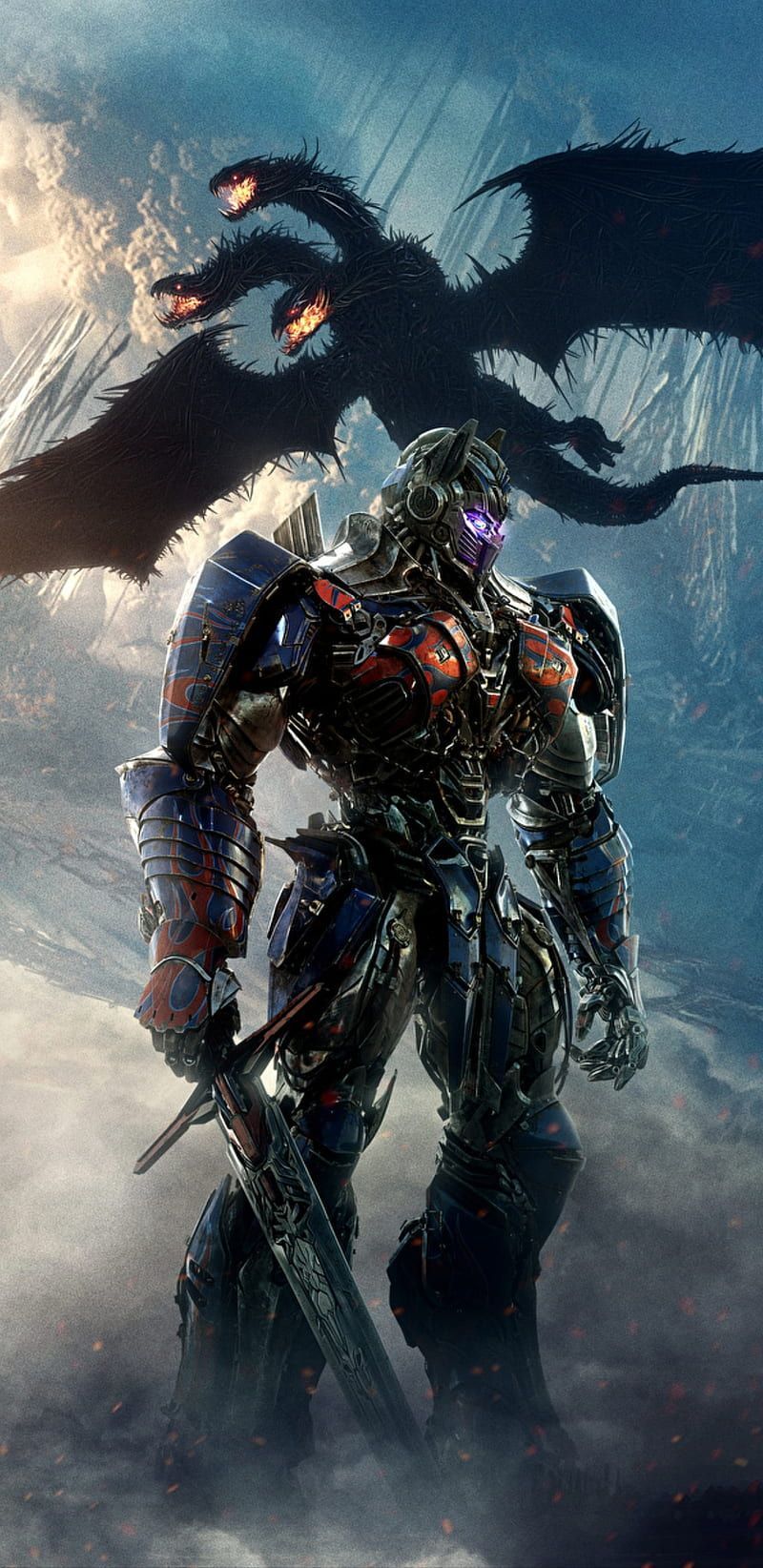 Optimus Prime, Transformers: The Last Knight, Drache, Schwert, Himmel, HD, iPhone-Hintergrundbild