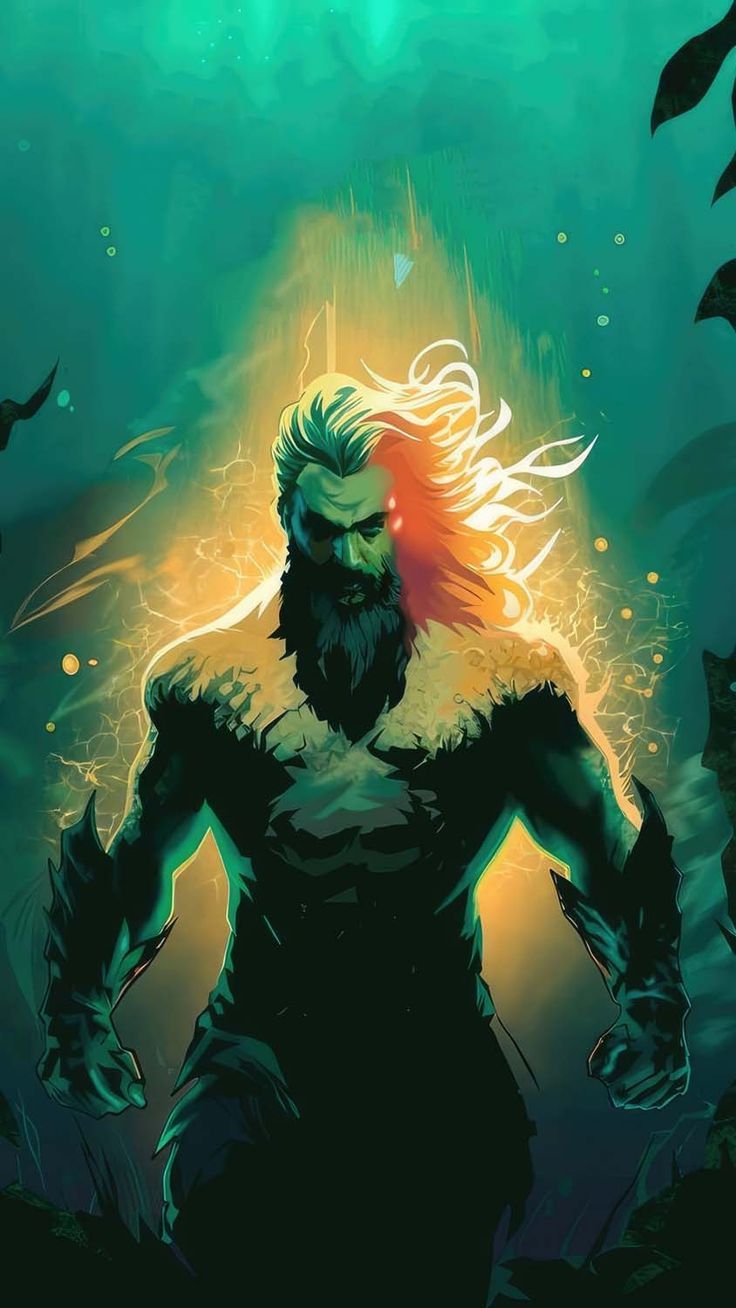 Aquaman, Aquaman: Lost Kingdom, Illustration, Grün, Leuchtend, HD, iPhone-Hintergrundbild