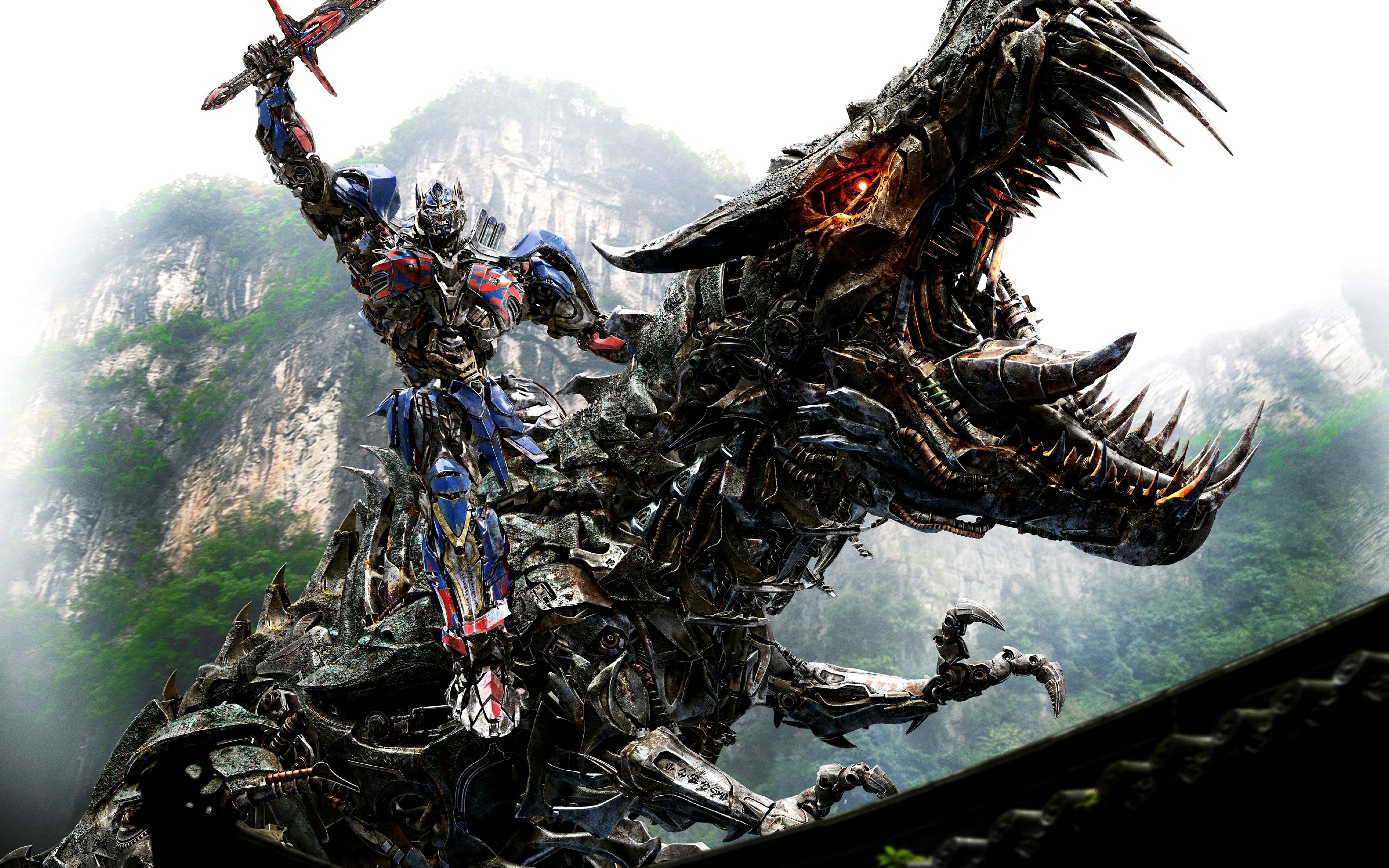 Grimlock, Optimus Prime, Transformers: Ära des Untergangs, Dinobot, Berge, 4K, MacBook-Hintergrundbild