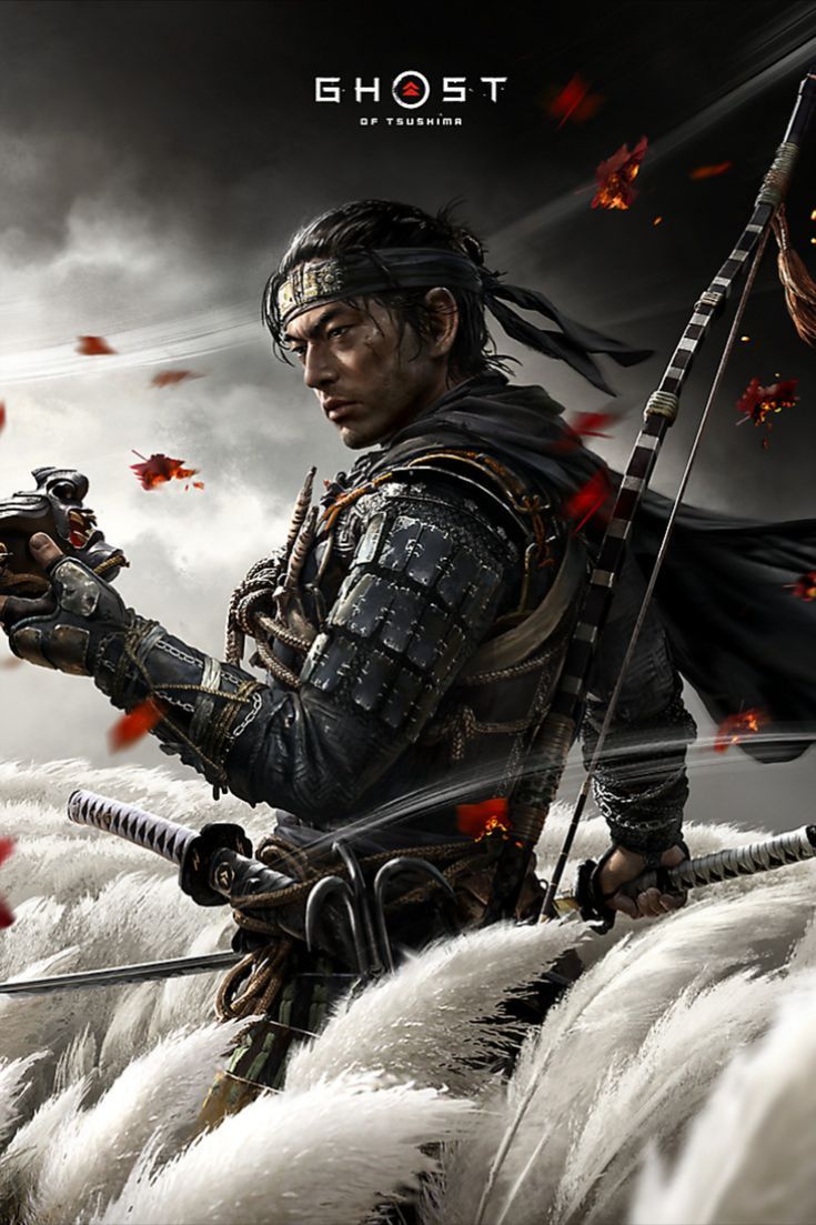 Jin Sakai, Ghost of Tsushima, Samurai-Rüstung, Pampasgras, Cover-Art, HD, Handy-Hintergrundbild