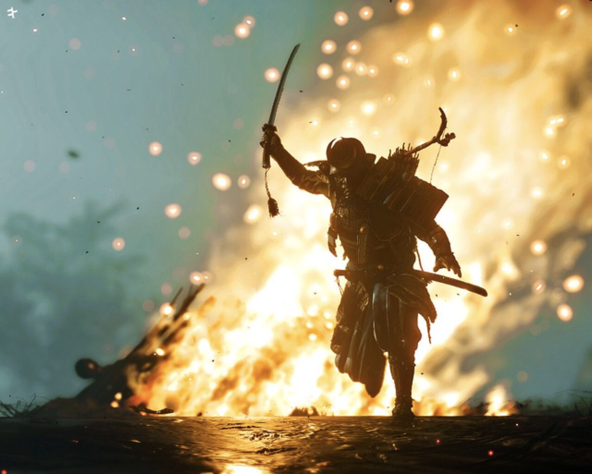 Ghost of Tsushima, Feuer, Funken, Krieger, Kampf, Hintergrundbild