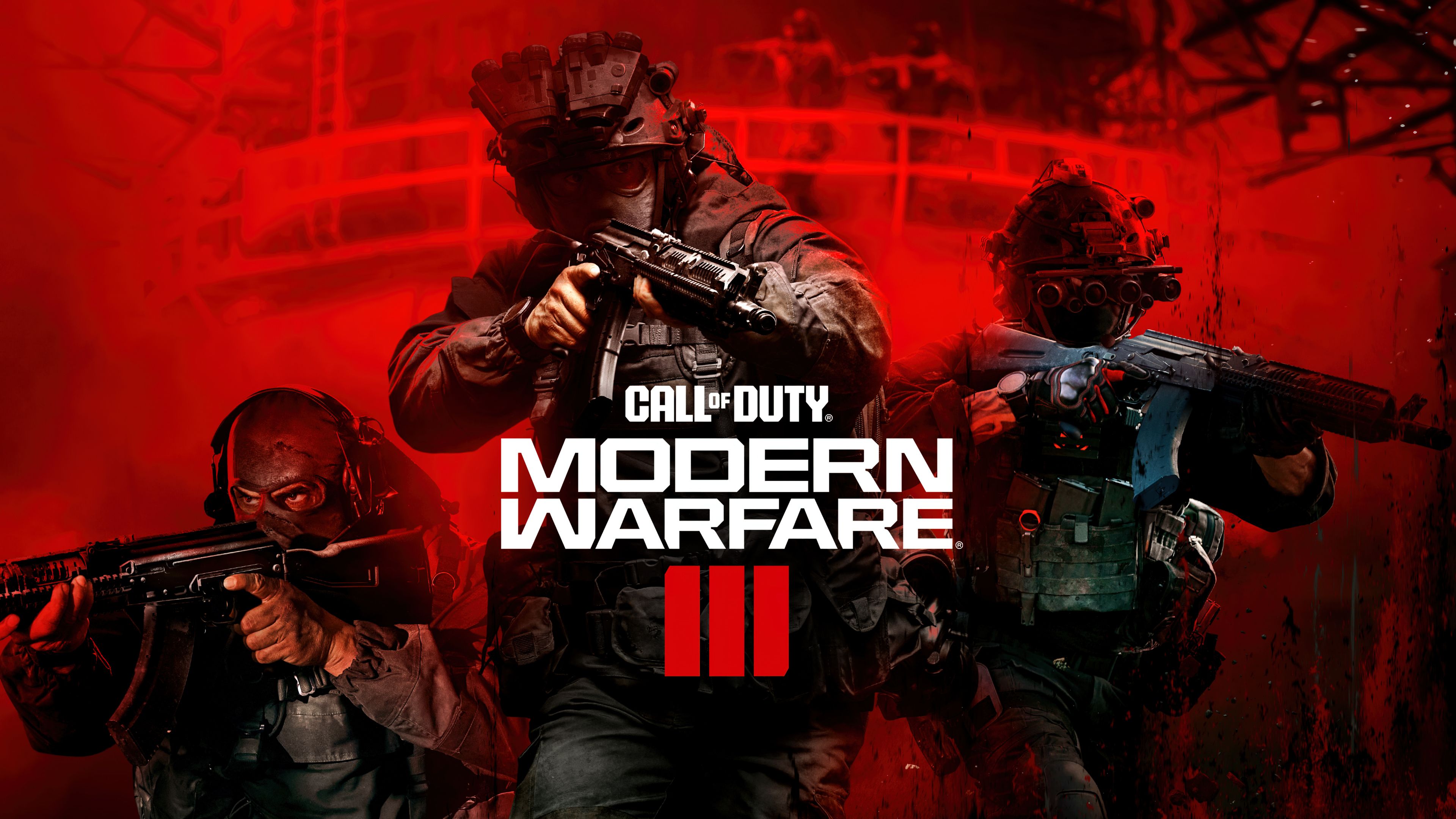 Call of Duty: Modern Warfare III, Captain Price, Ghost (Call of Duty), Soldaten, Roter Hintergrund, Logo, 4K Wallpaper