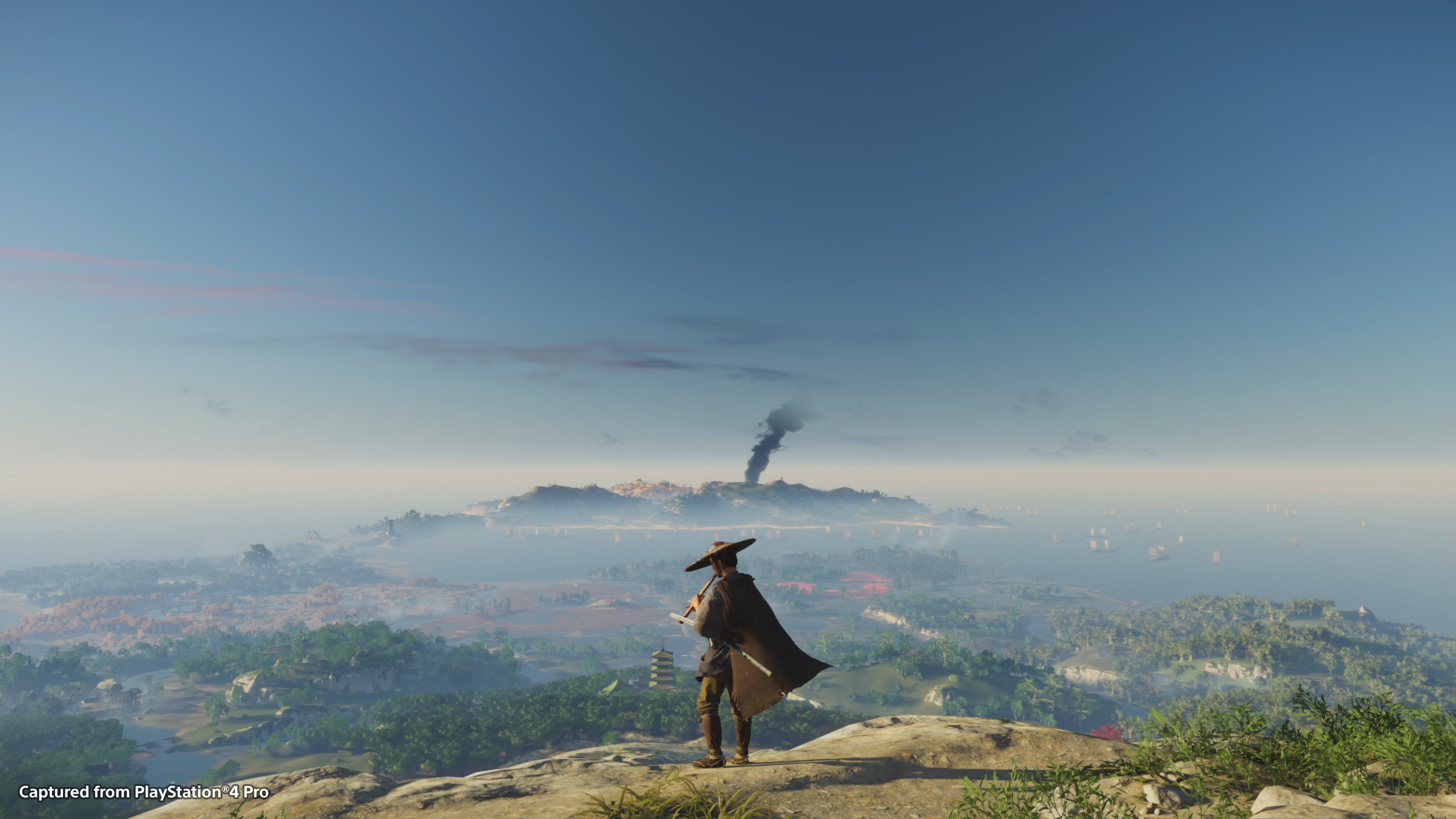 Jin Sakai, Ghost of Tsushima, Strohhut, Aussicht, Insel, Panorama, 4K, Laptop-Hintergrundbild