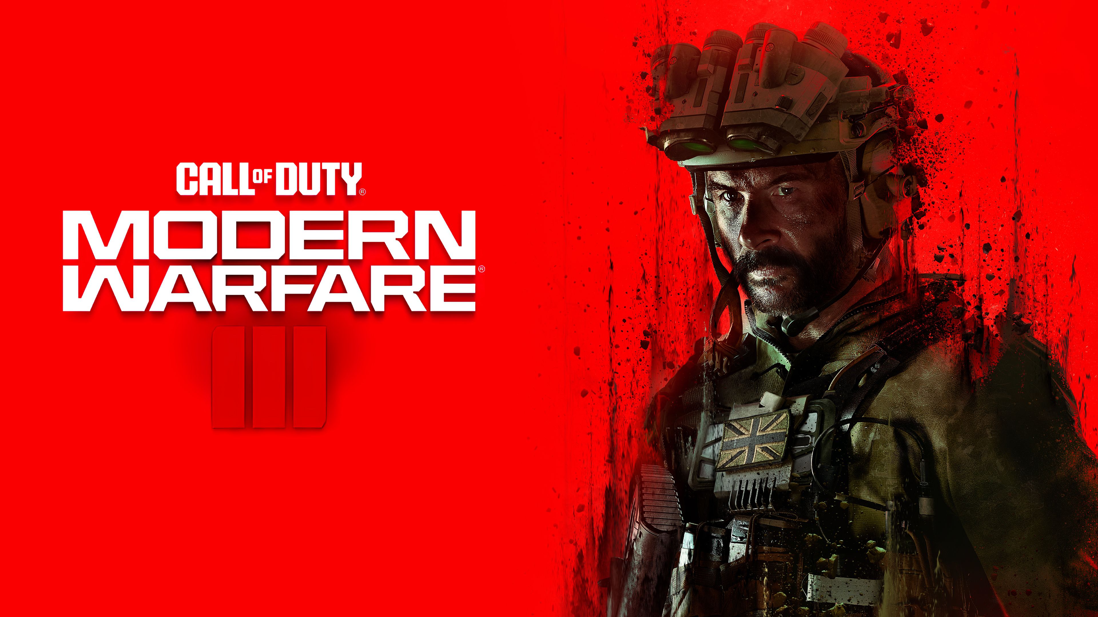Captain Price, Call of Duty: Modern Warfare III, Logo, Roter Hintergrund, Helm, 2160p Wallpaper